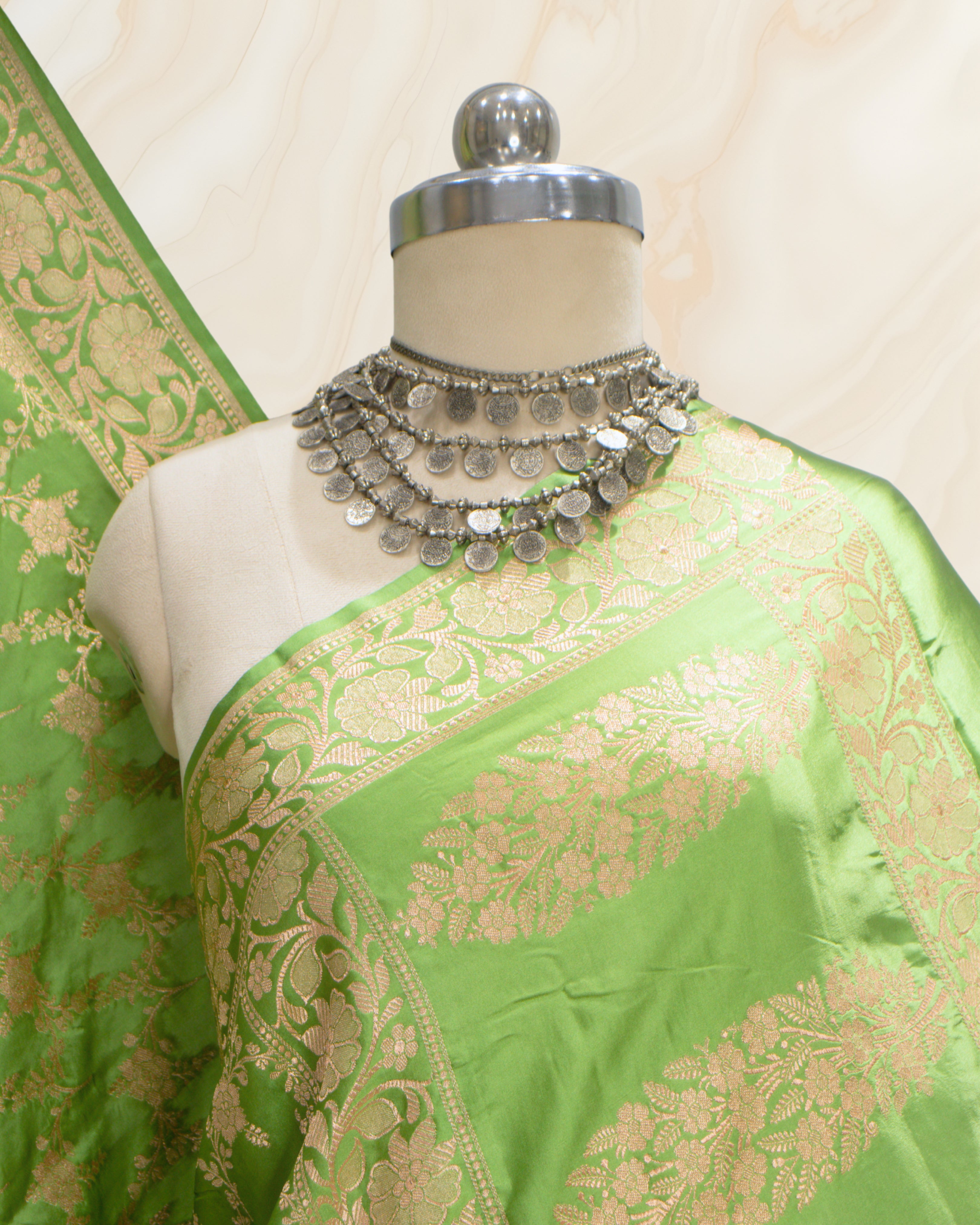 Banarasi Pure Mashroo Silk With Golden Jari Jaal Design
