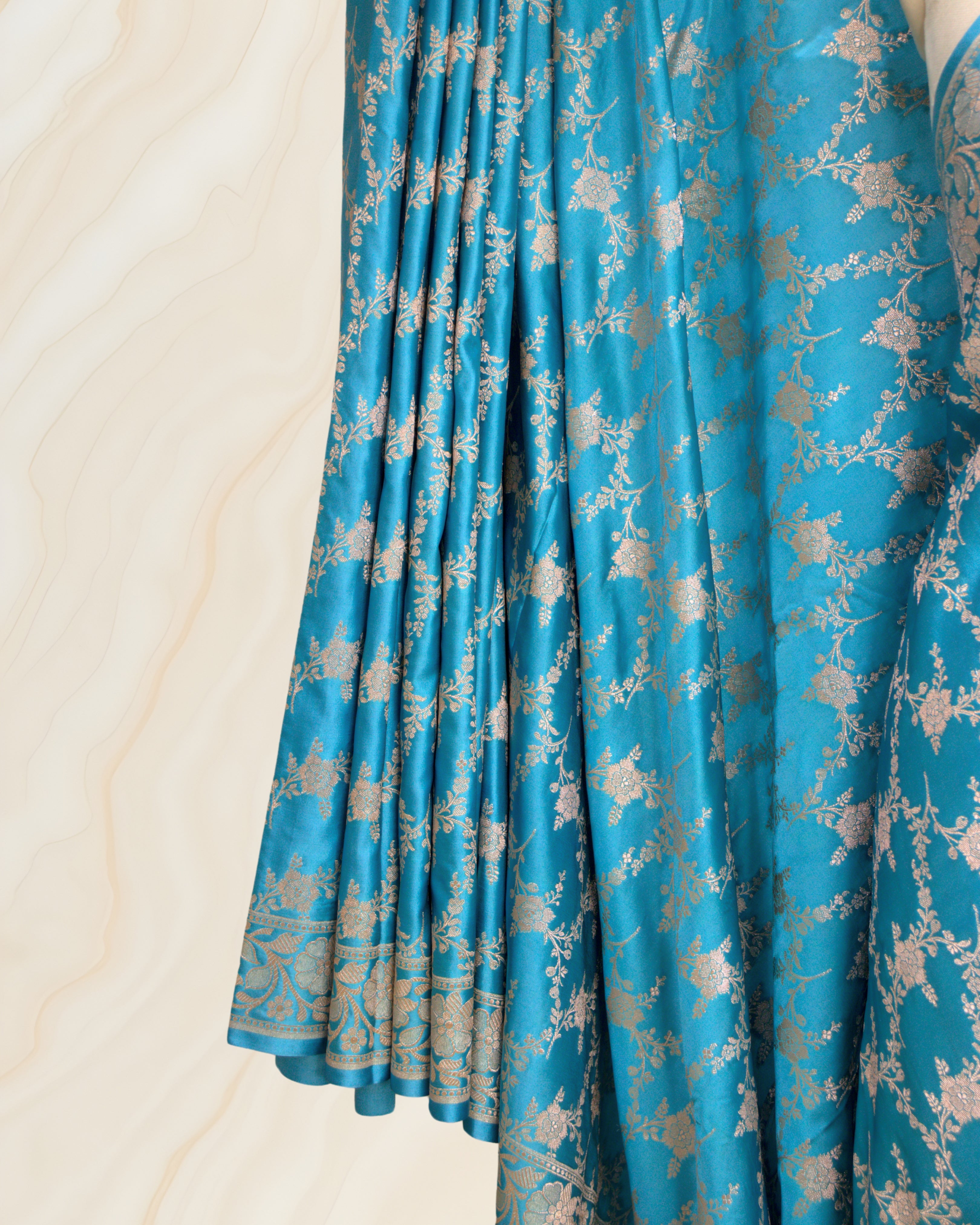Banarasi Pure Mashroo Silk With Golden Jari Jaal Design
