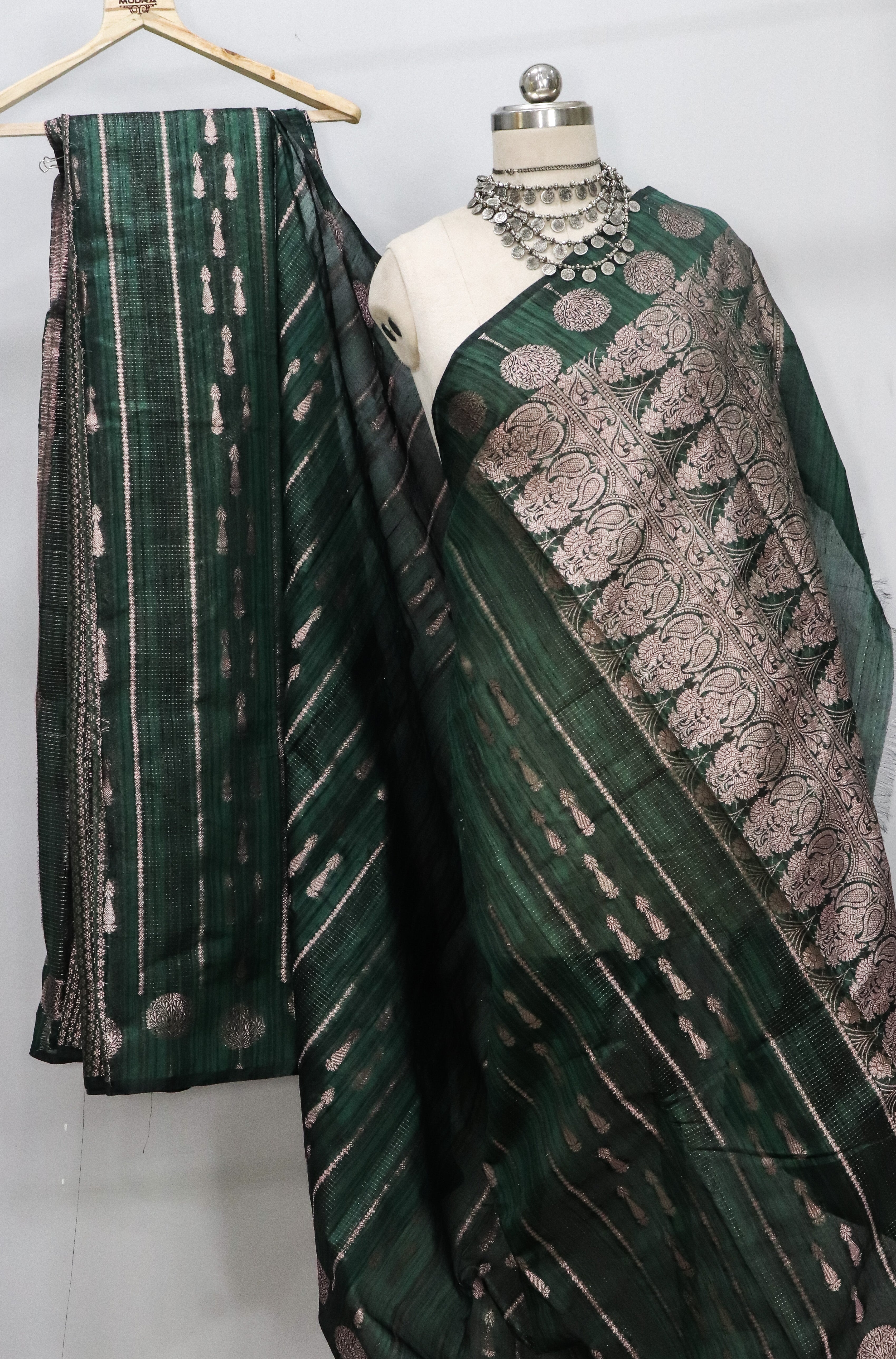 Banarasi Tussar Silk Saree golden zari lining