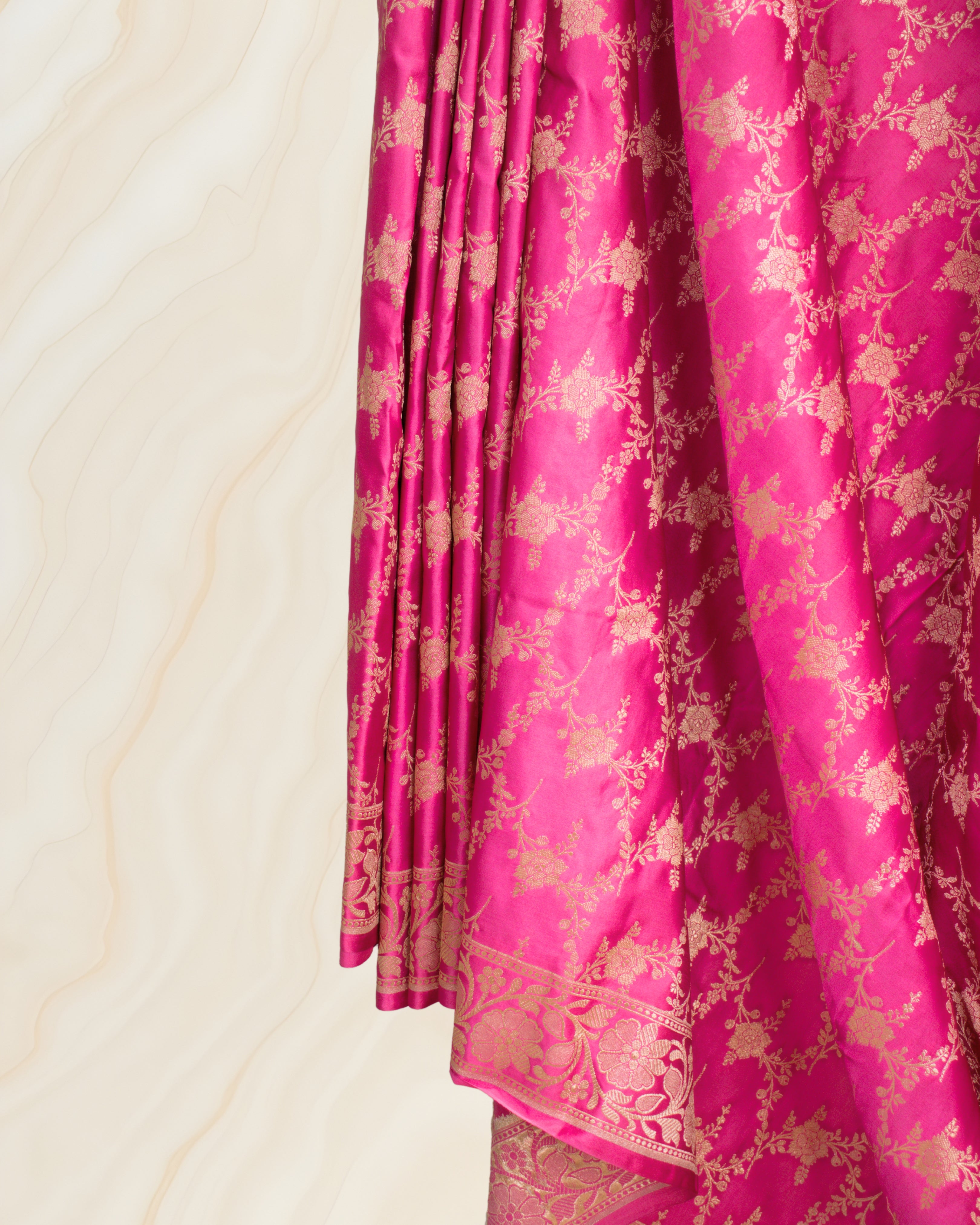 Banarasi Pure Mashroo Silk With Golden Jari Jaal Design