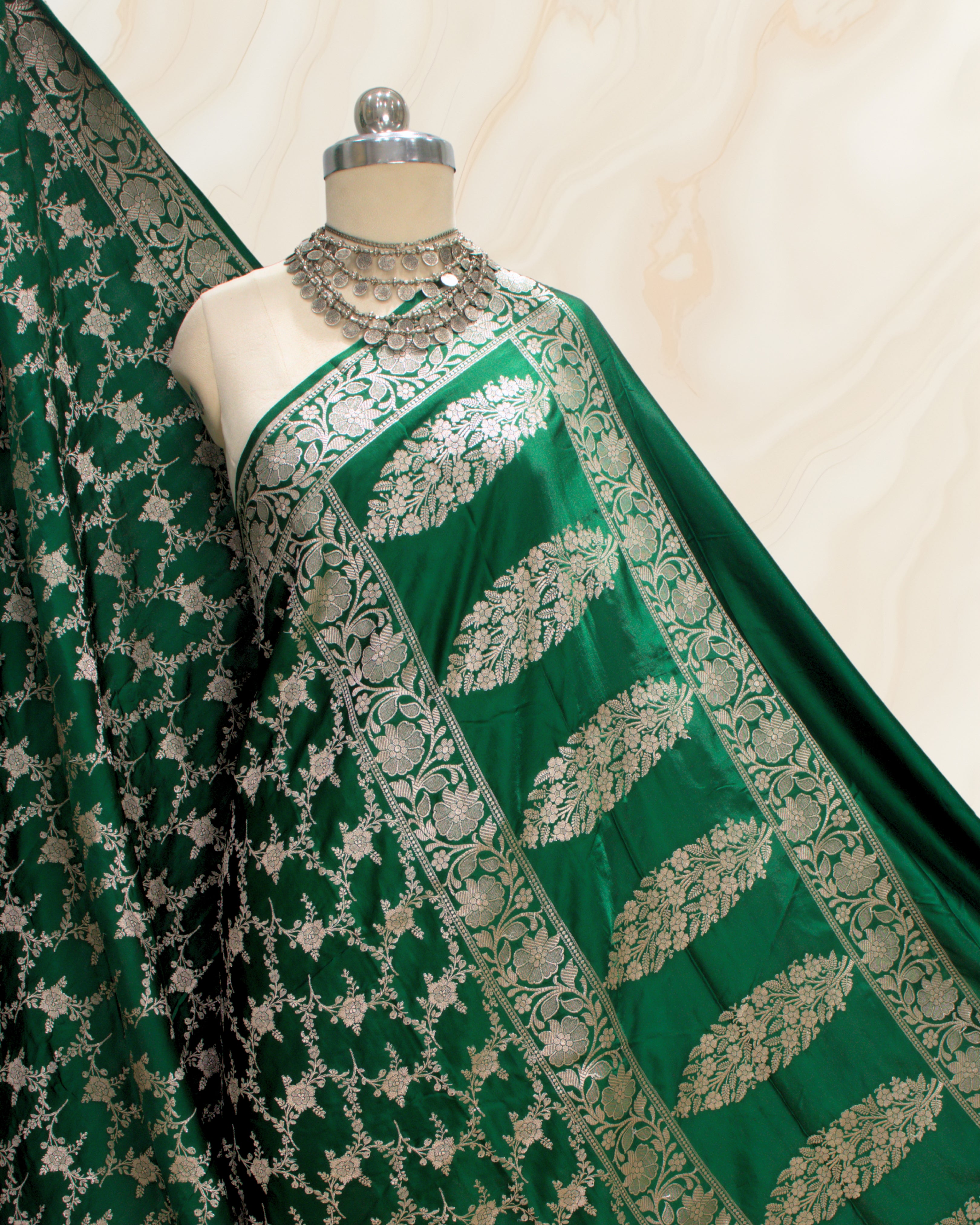 Banarasi Pure Mashroo Silk With Golden Jari Jaal Design