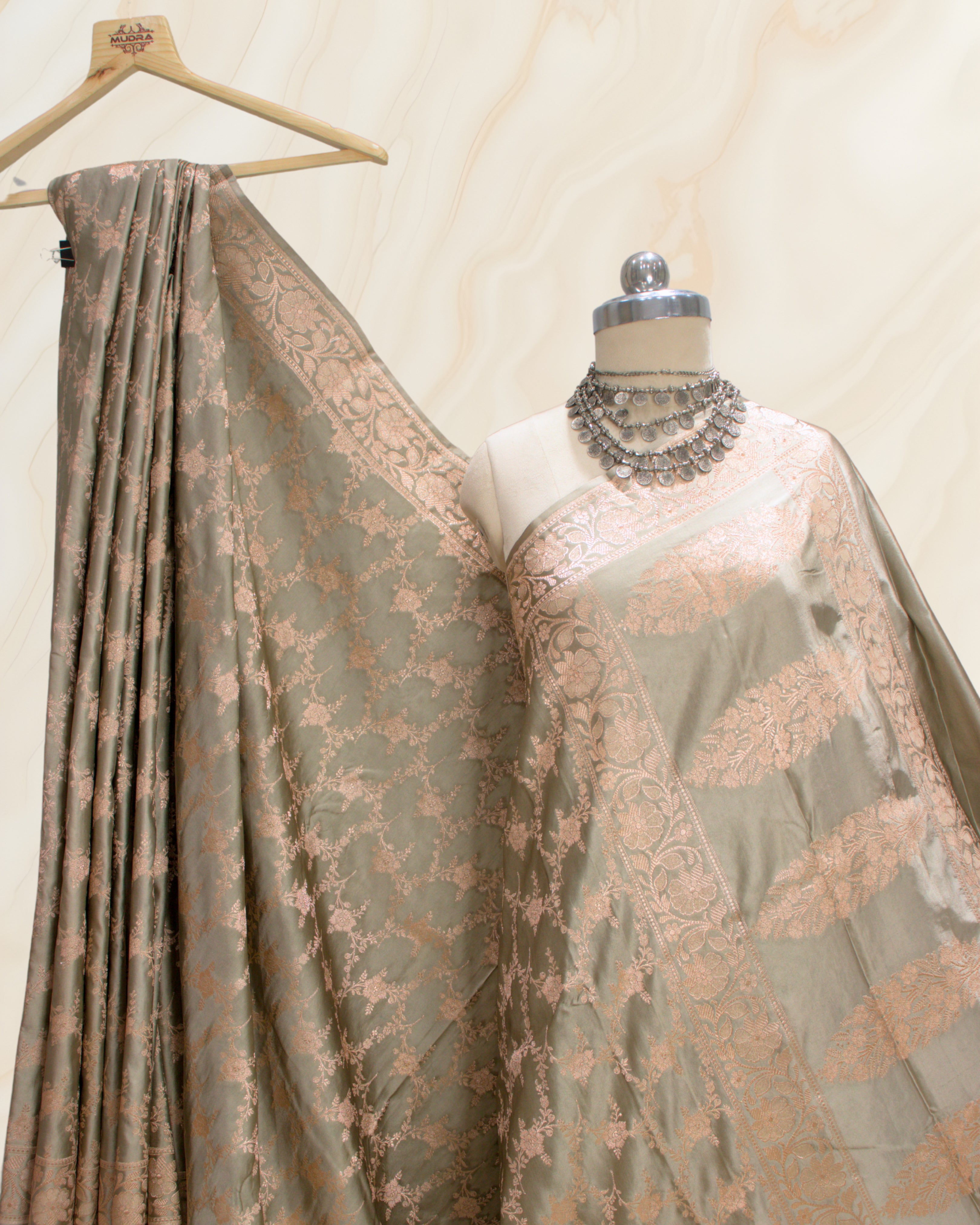 Banarasi Pure Mashroo Silk With Golden Jari Jaal Design