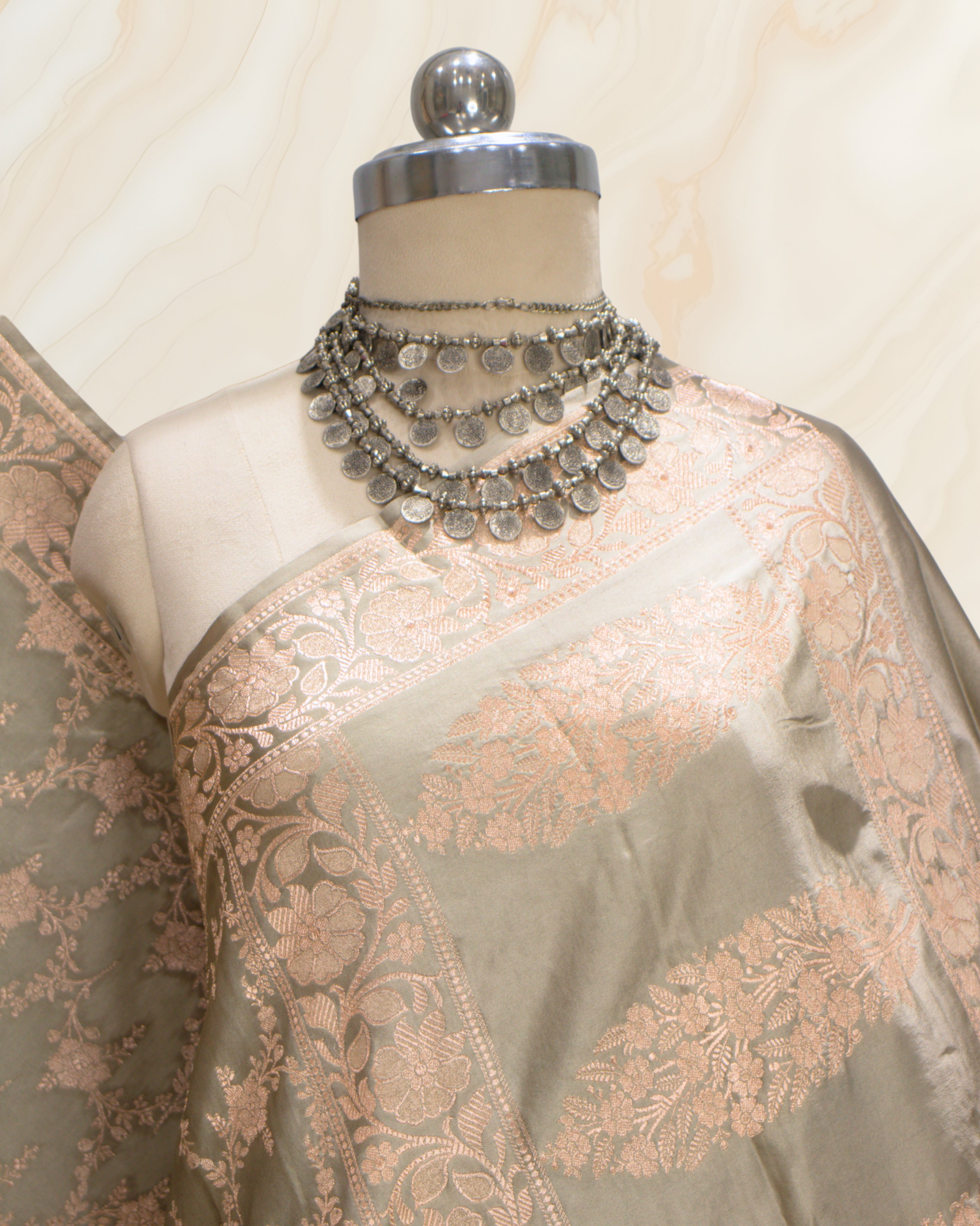 Banarasi Pure Mashroo Silk With Golden Jari Jaal Design