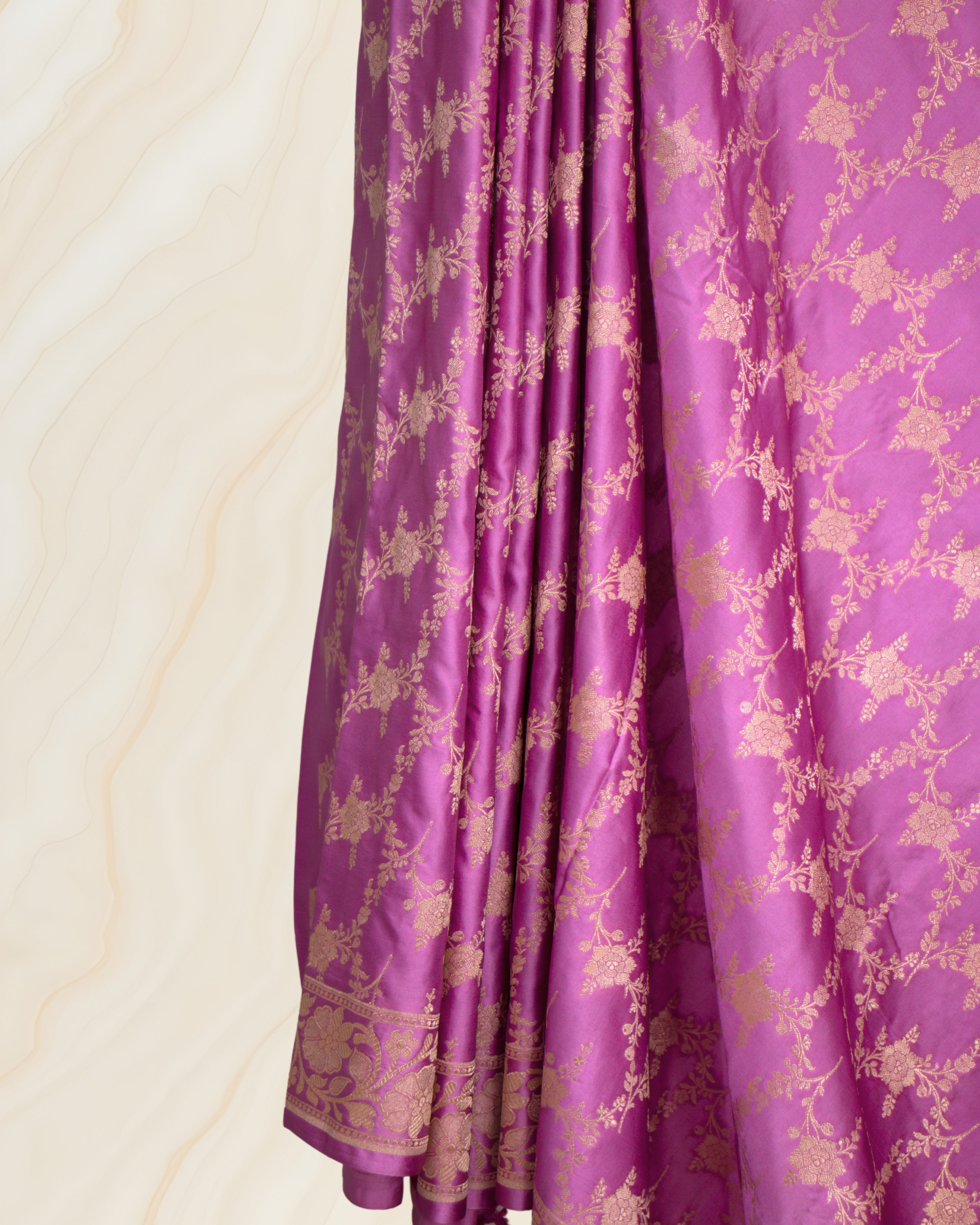 Banarasi Pure Mashroo Silk With Golden Jari Jaal Design