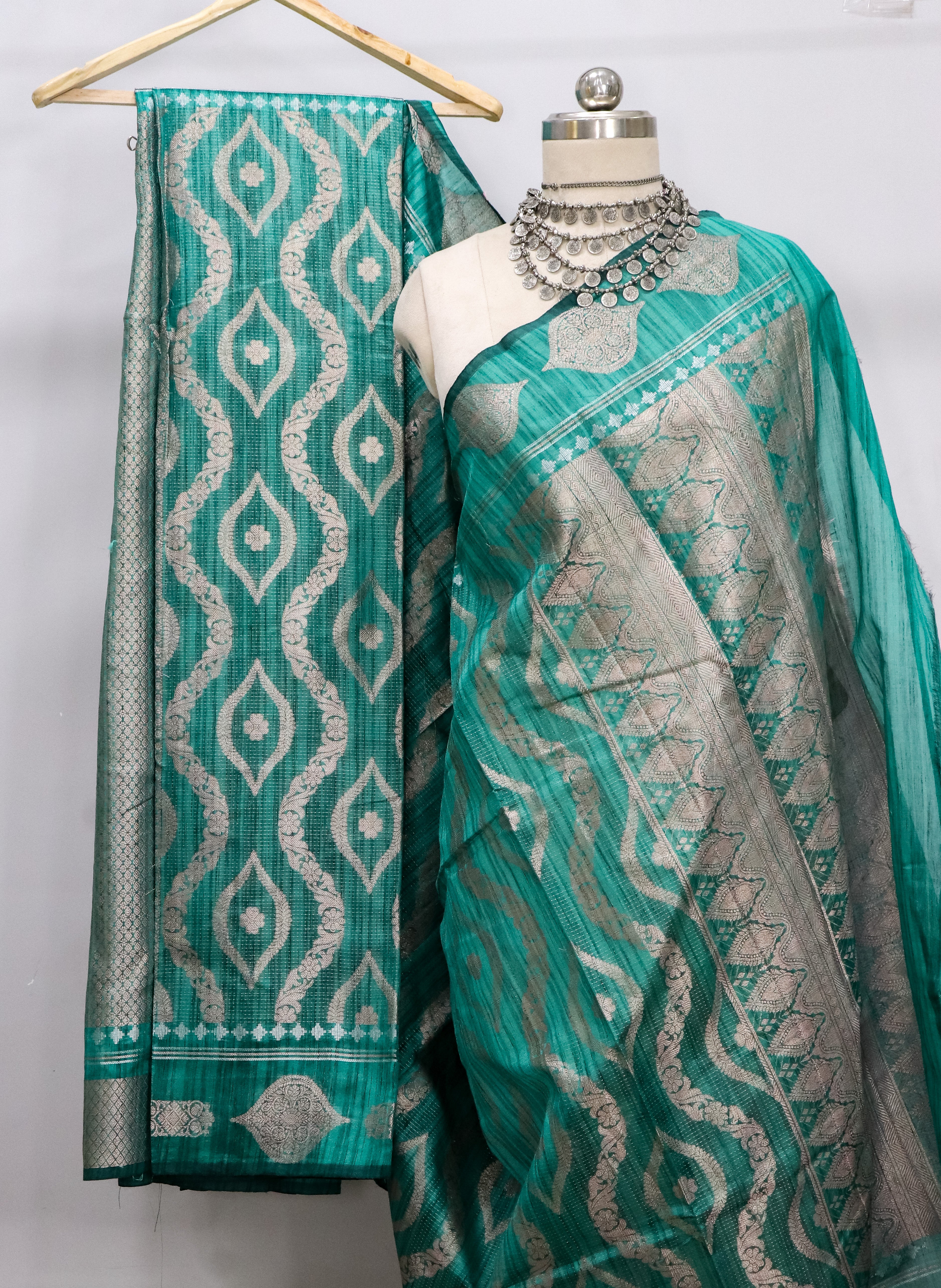Banarasi Tussar Silk Saree golden zari lining