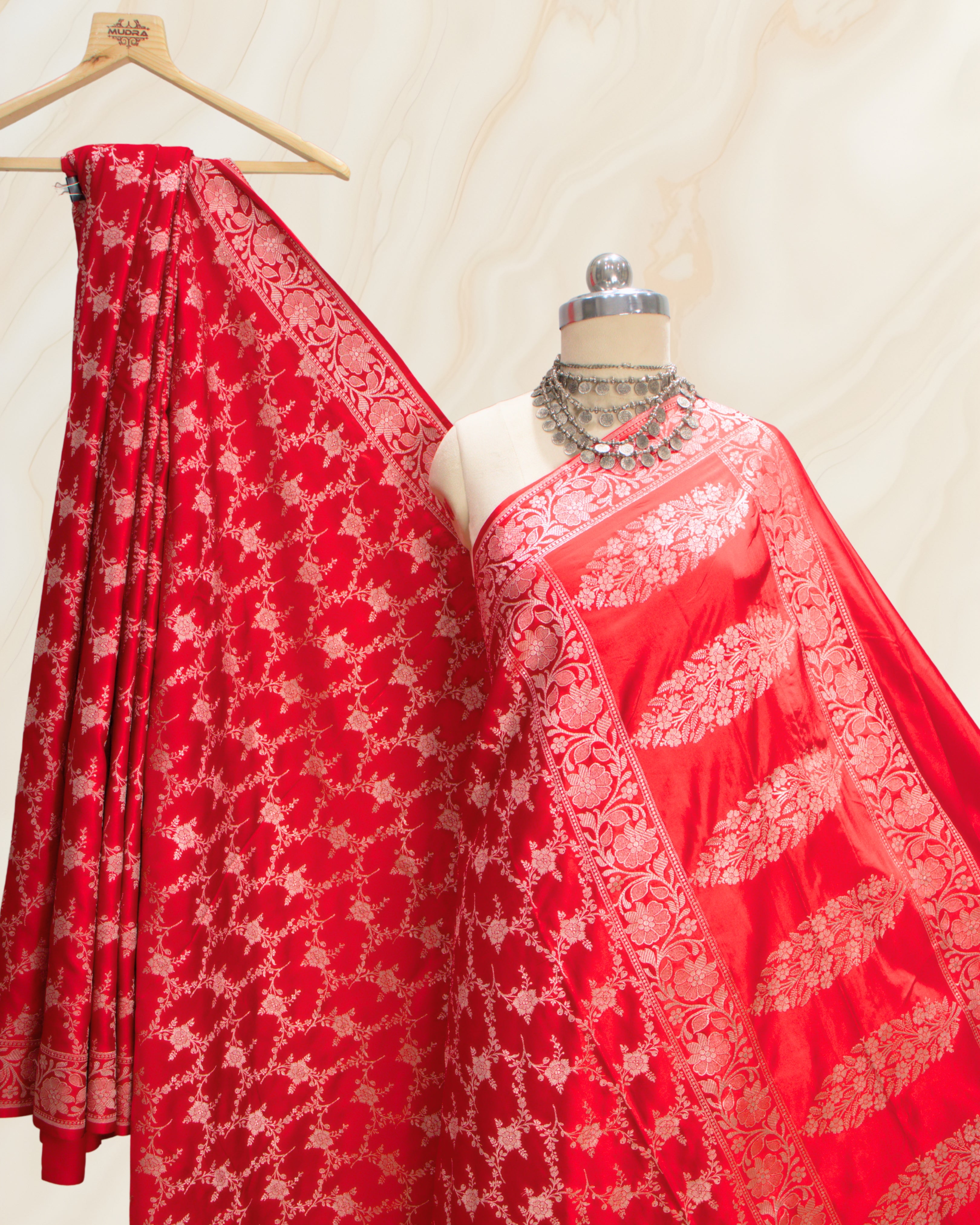 Banarasi Pure Mashroo Silk With Golden Jari Jaal Design