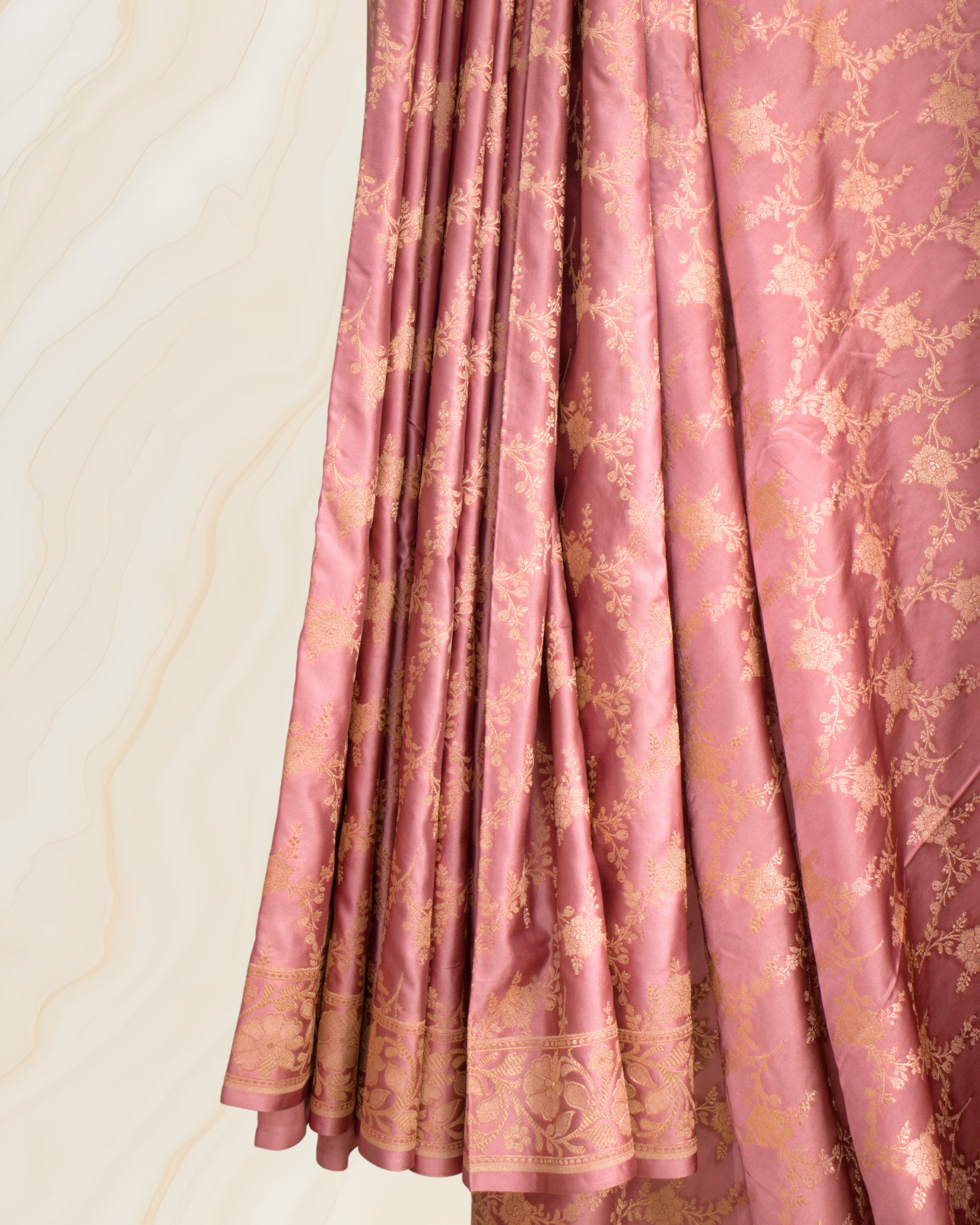 Banarasi Pure Mashroo Silk With Golden Jari Jaal Design