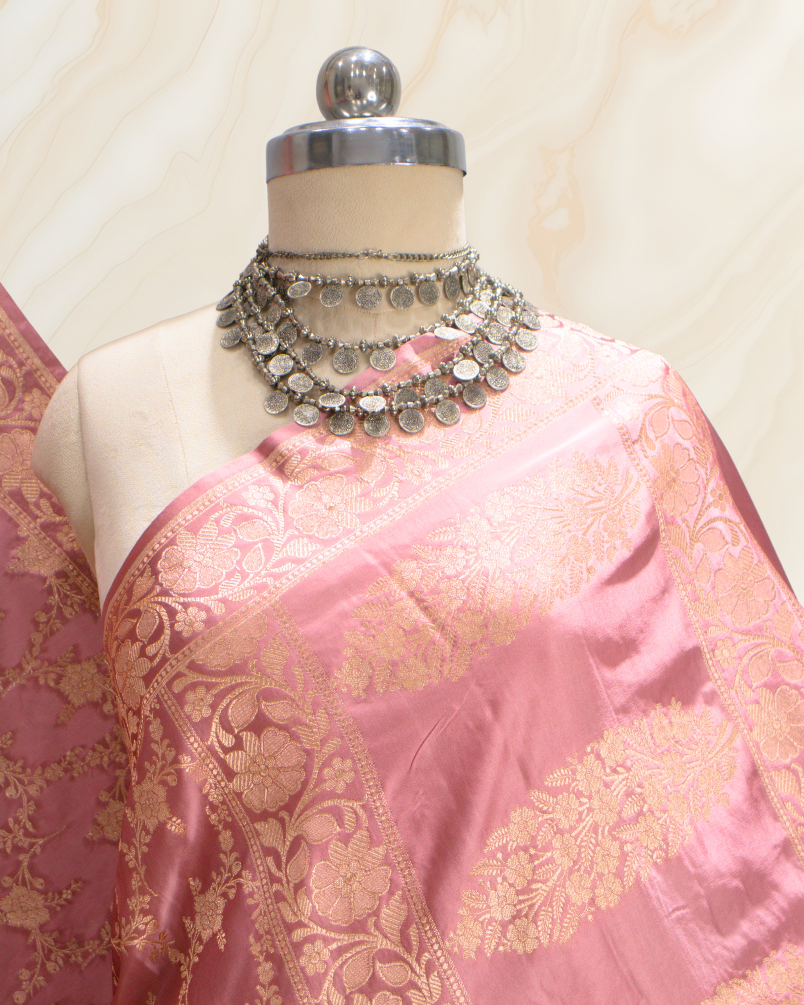 Banarasi Pure Mashroo Silk With Golden Jari Jaal Design