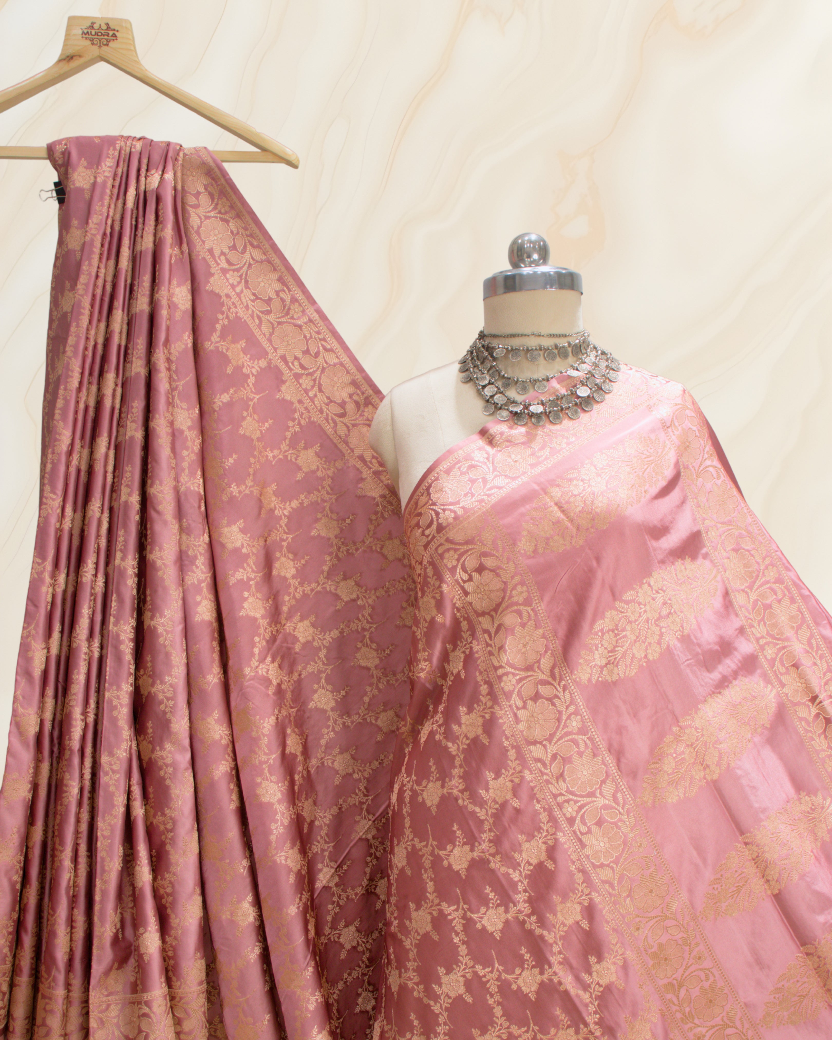Banarasi Pure Mashroo Silk With Golden Jari Jaal Design