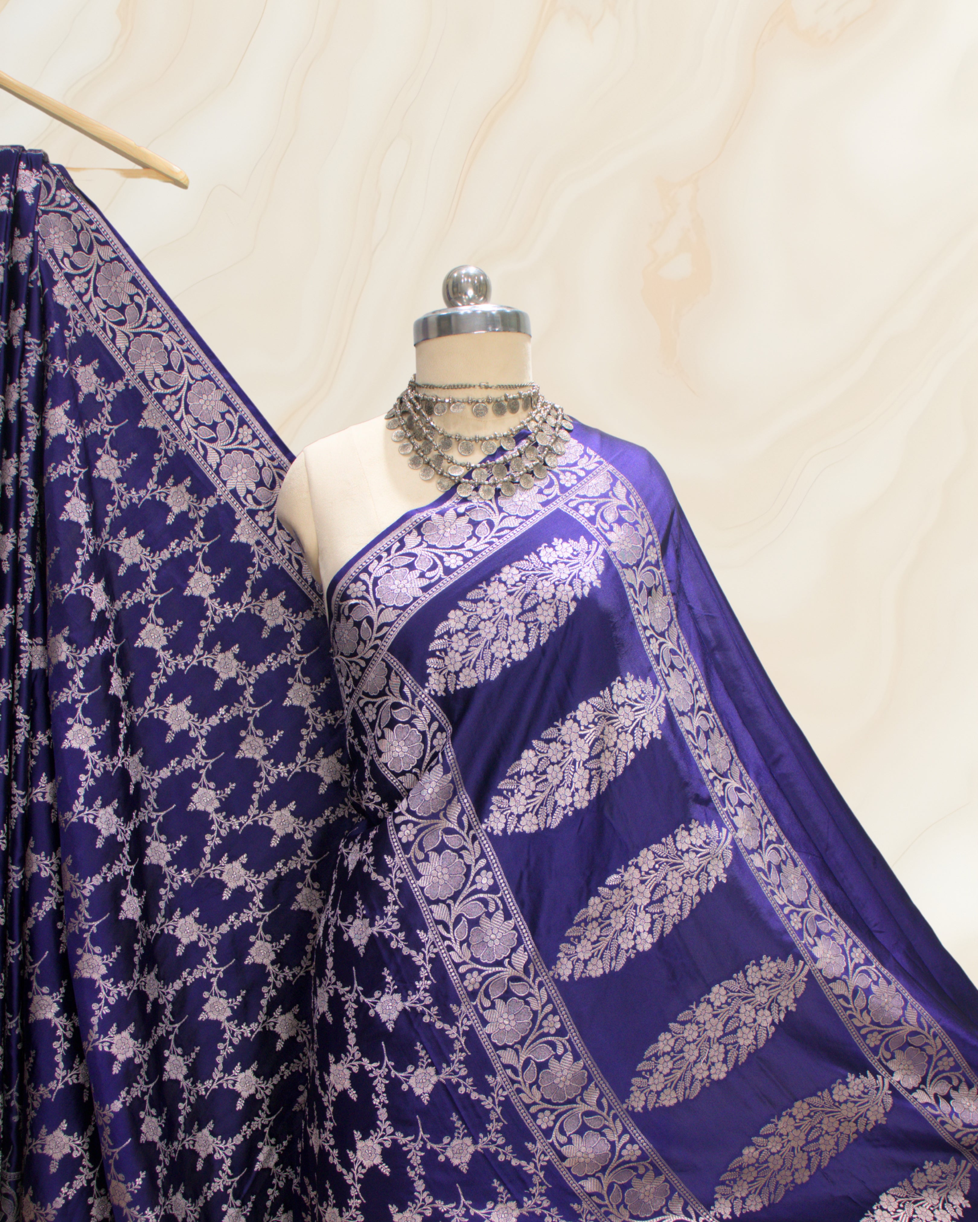 Banarasi Pure Mashroo Silk With Golden Jari Jaal Design