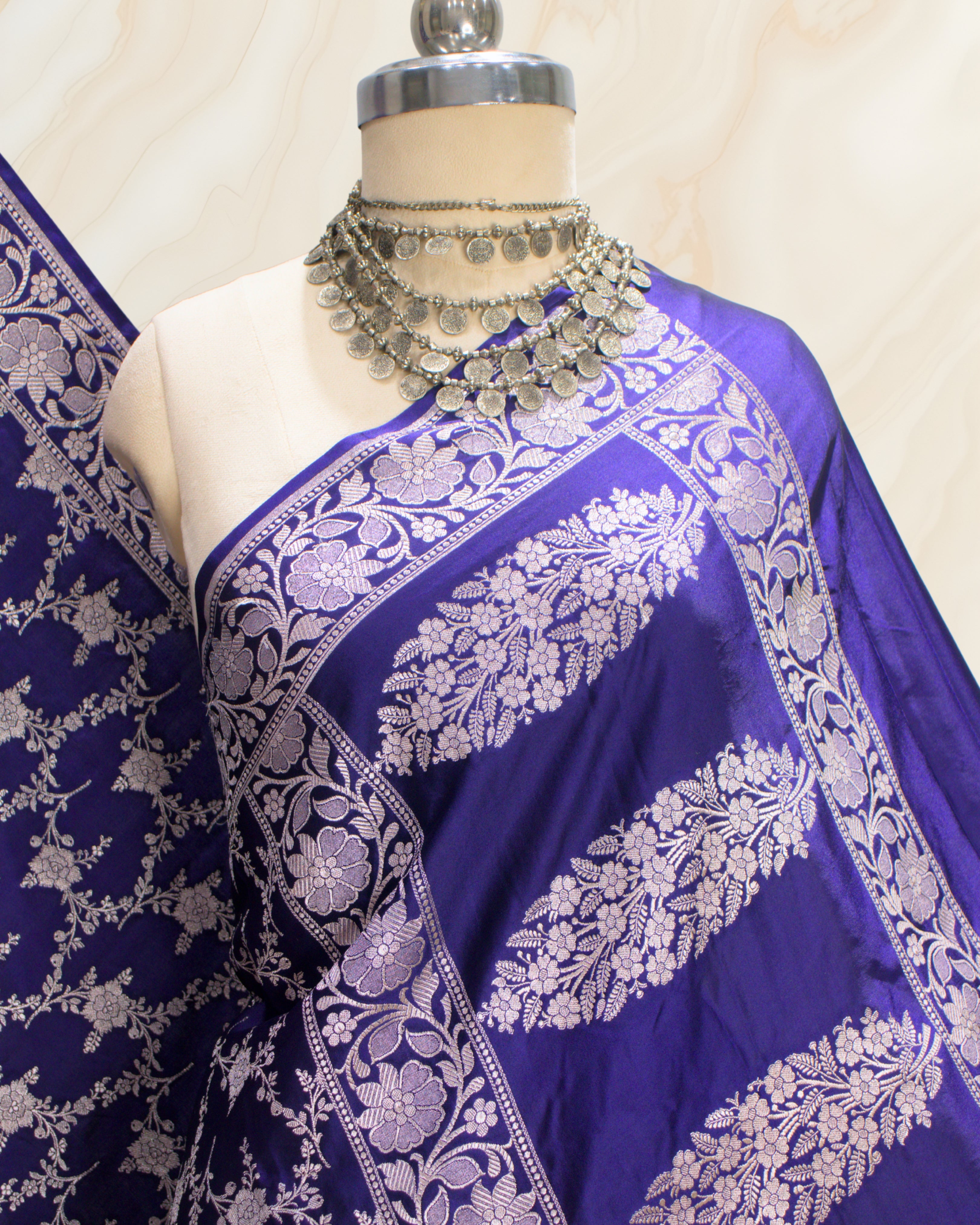 Banarasi Pure Mashroo Silk With Golden Jari Jaal Design