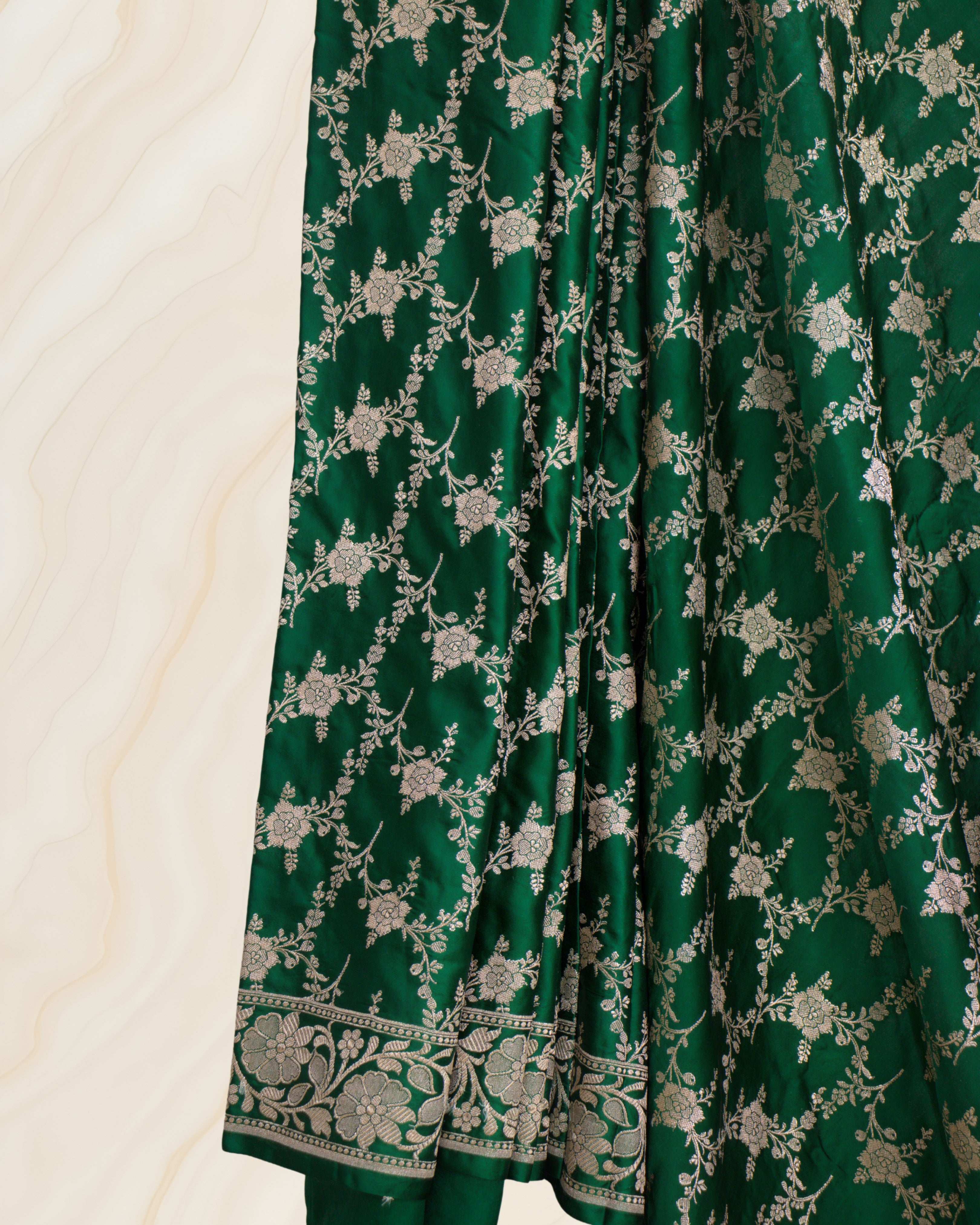 Banarasi Pure Mashroo Silk With Golden Jari Jaal Design