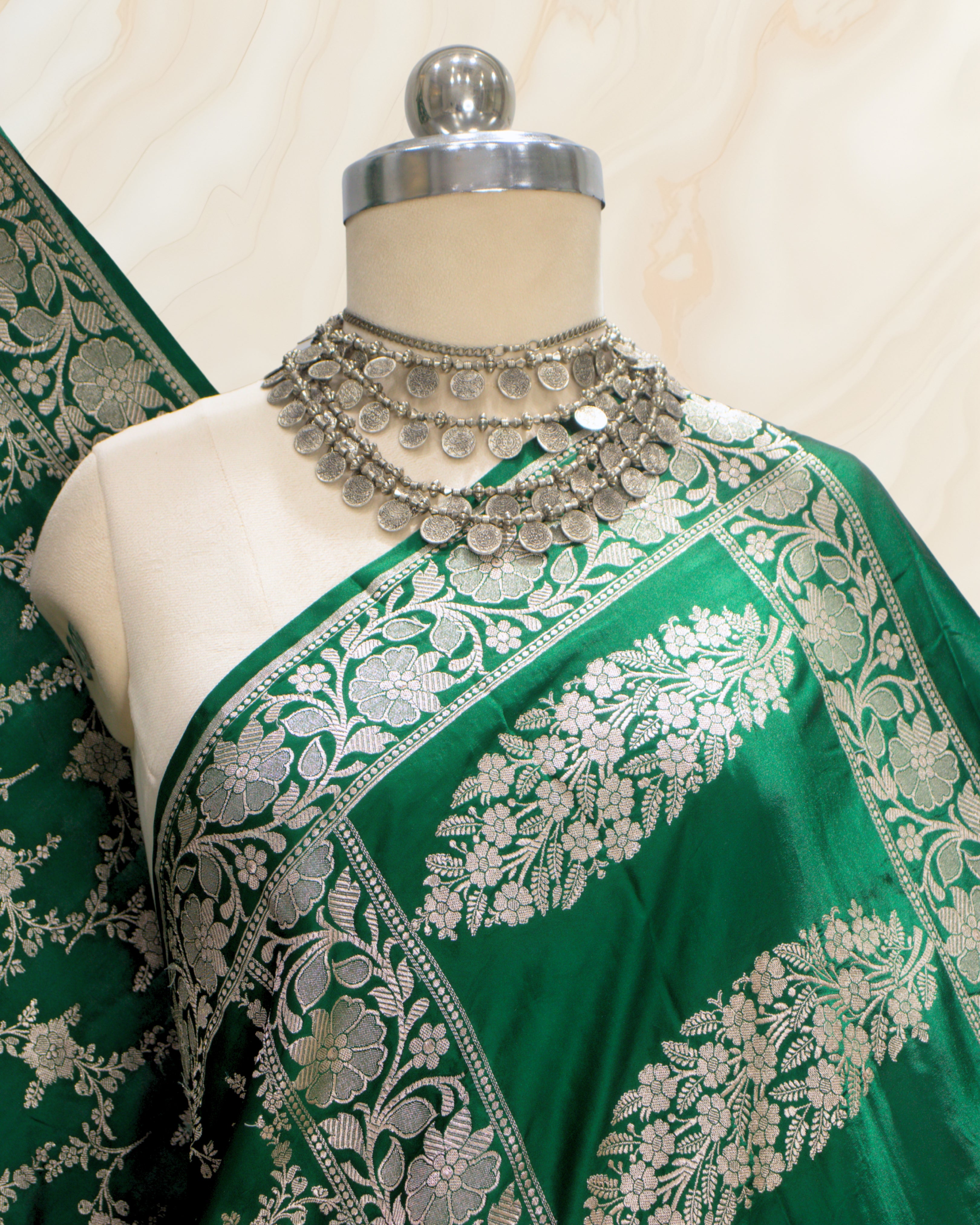 Banarasi Pure Mashroo Silk With Golden Jari Jaal Design