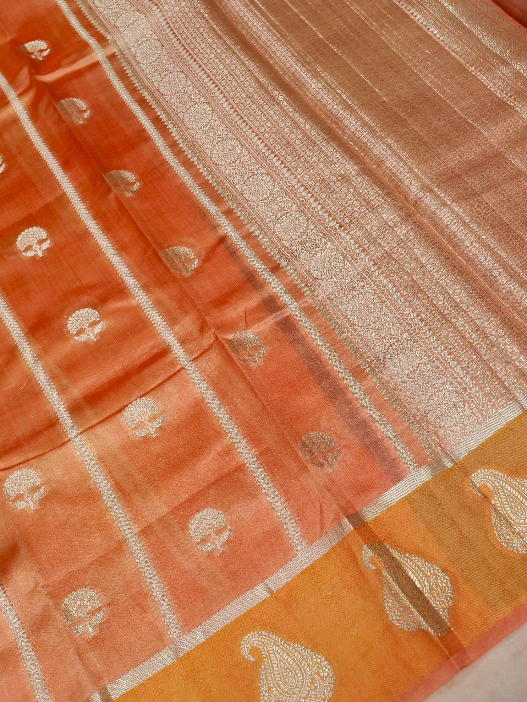 Banarasi Pure Mango Silk Allover Zari Buti Design and Chap Dye with Satan Patta