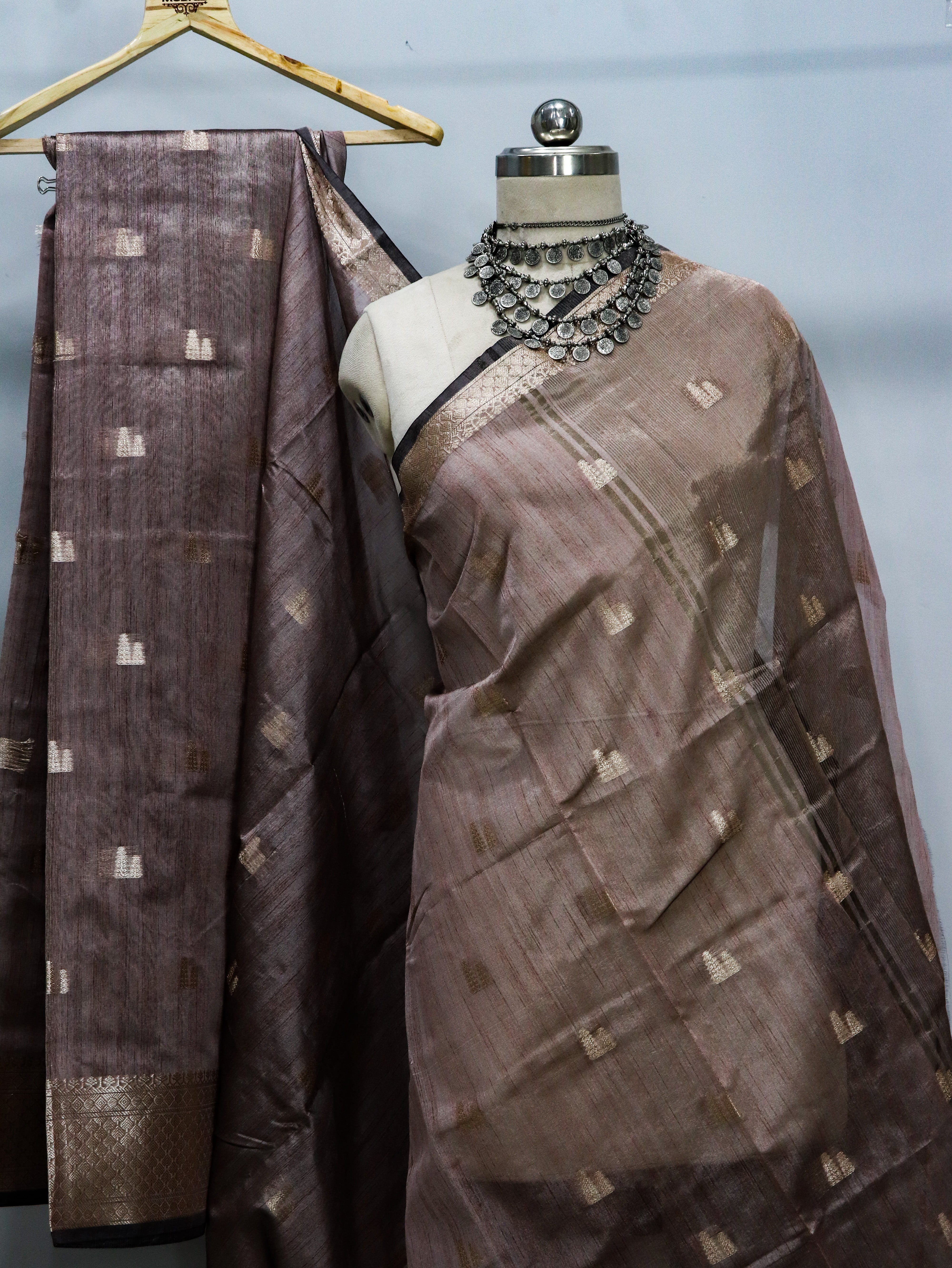Banarasi Tassar Silk Saree With Golden Zari Buti