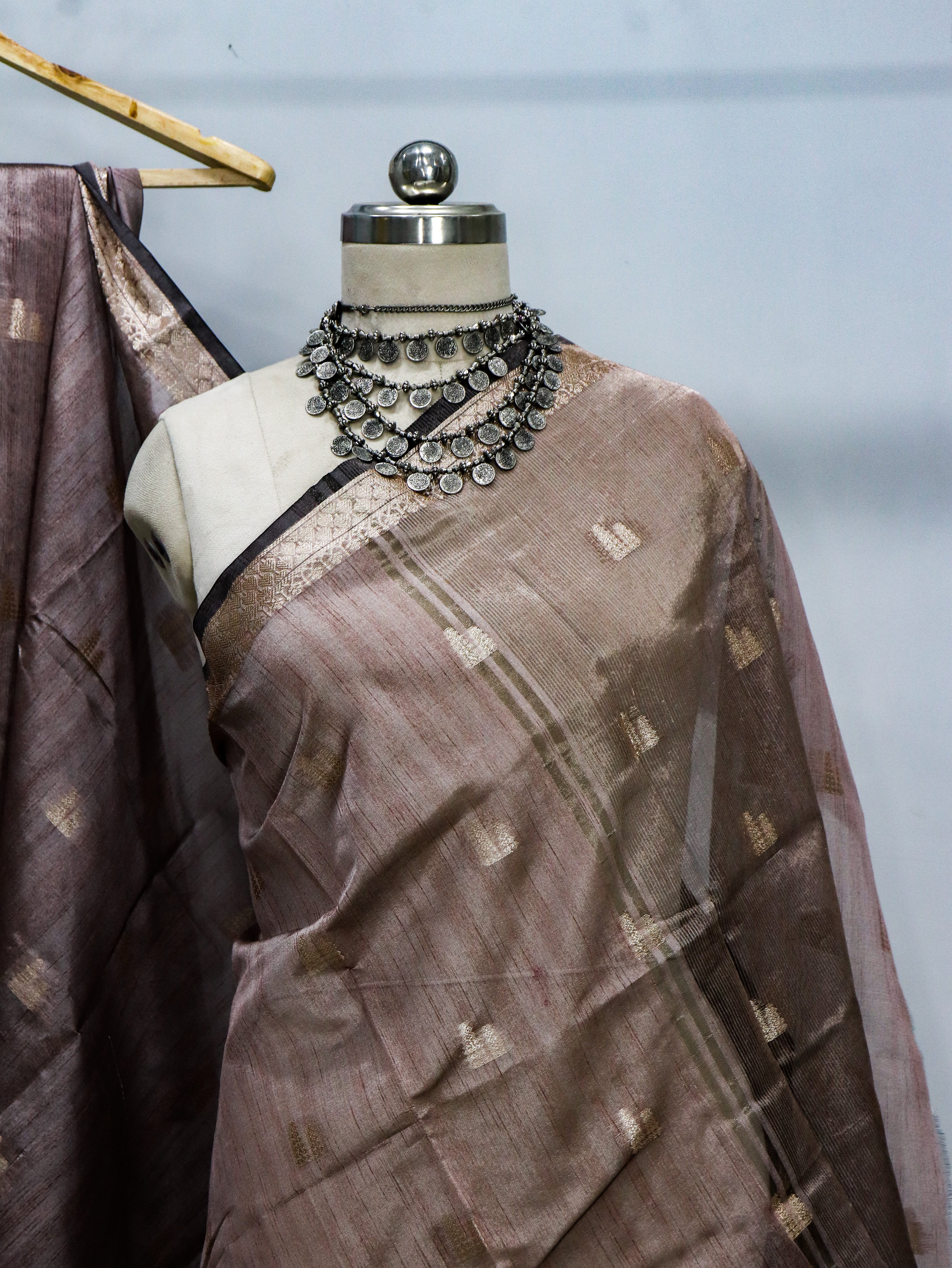 Banarasi Tassar Silk Saree With Golden Zari Buti