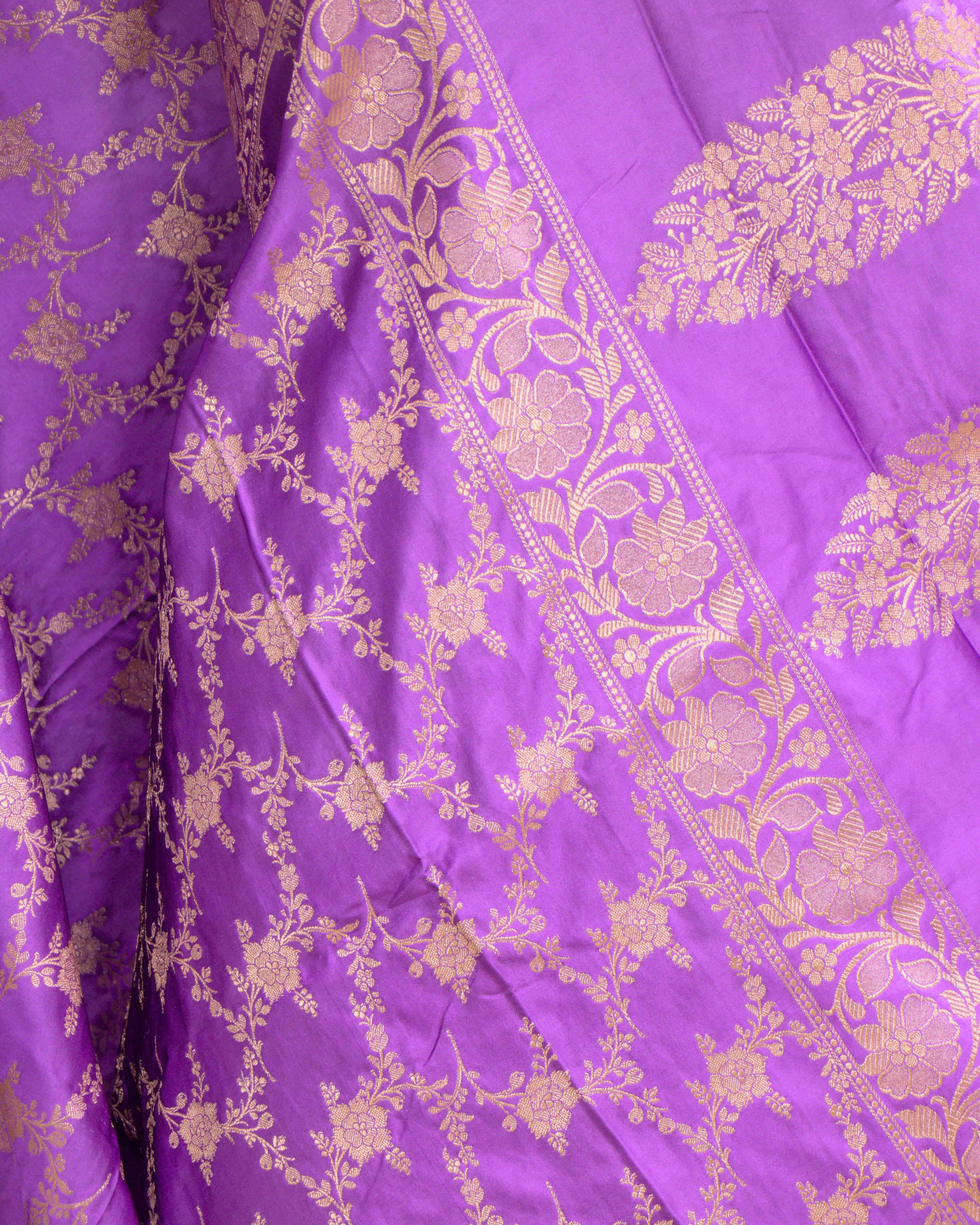 Banarasi Pure Mashroo Silk With Golden Jari Jaal Design