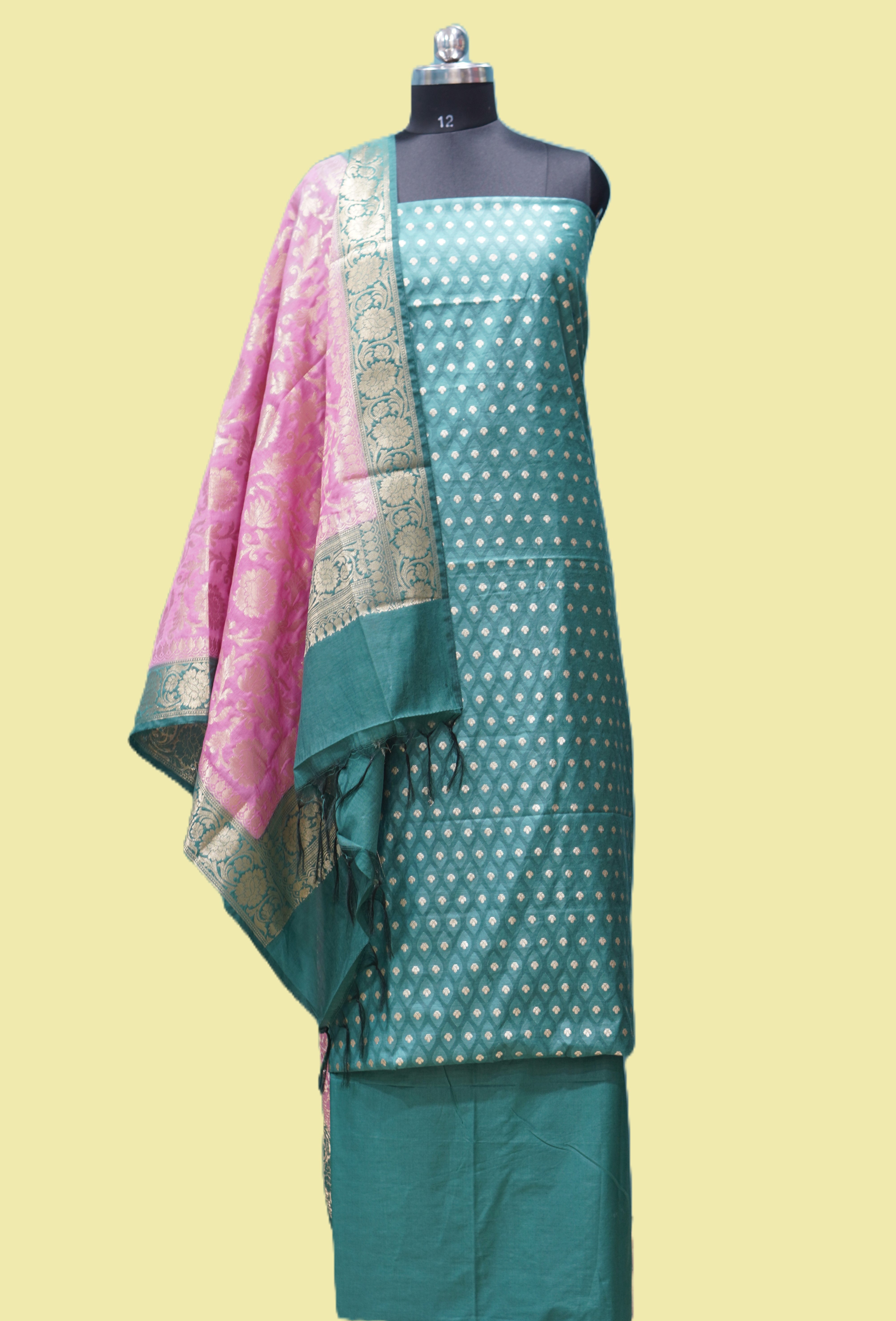 Banarasi Suit voilet Mulberry Silk Contrast Banarasi Dupatta