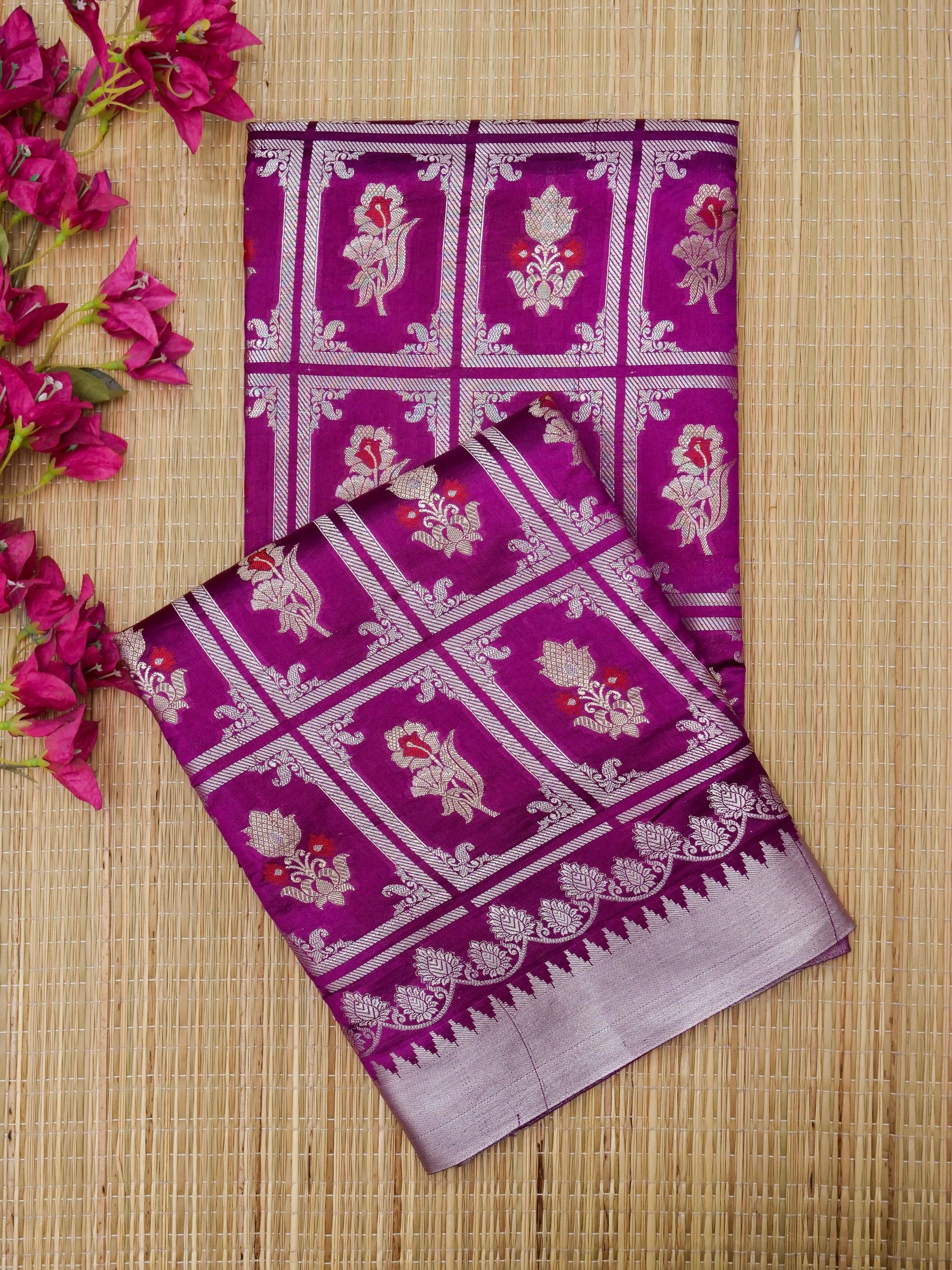 Banarasi pure raw mango silk allover jari box design with Meena With contrast blouse