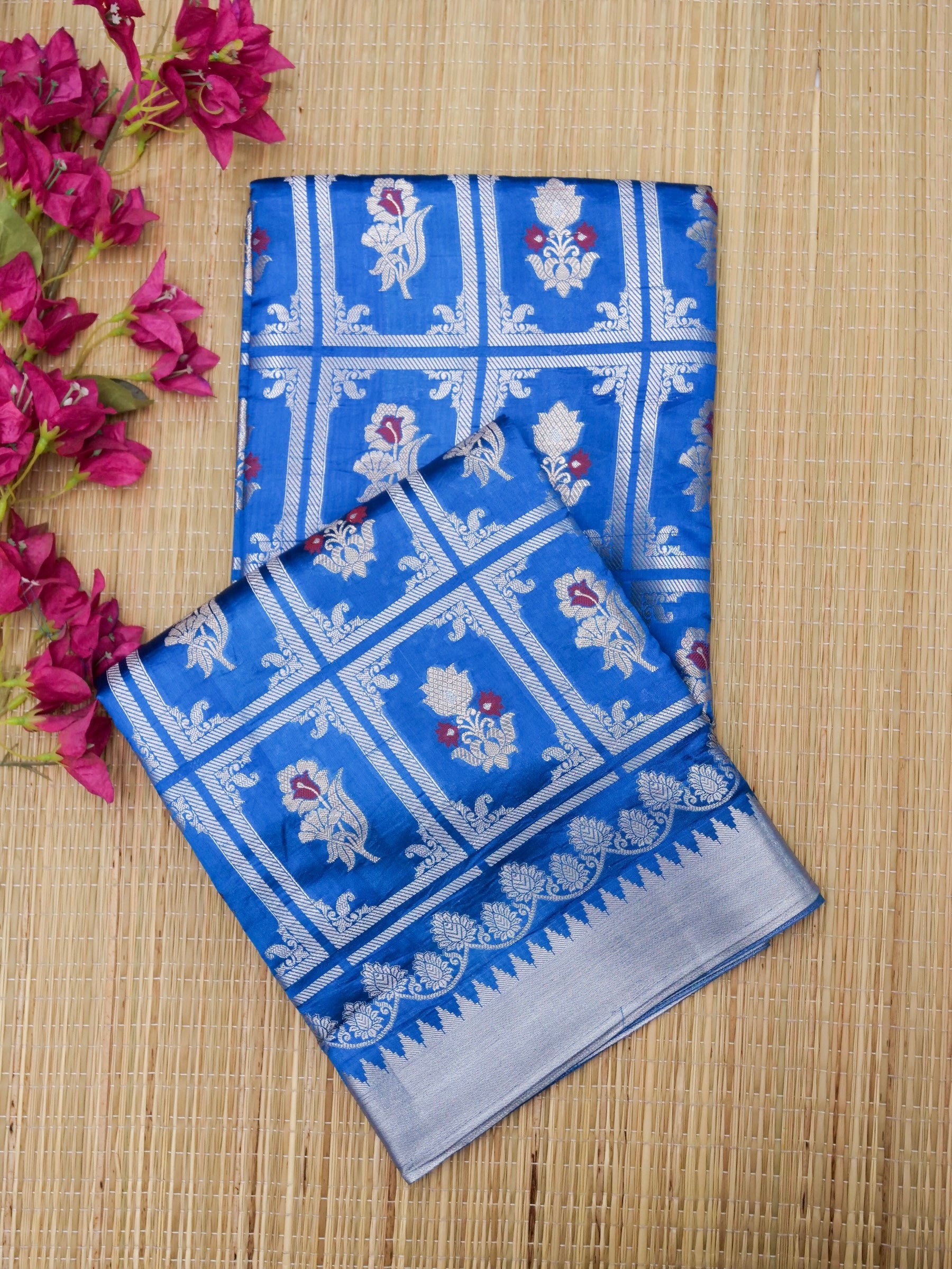 Banarasi pure raw mango silk allover jari box design with Meena With contrast blouse