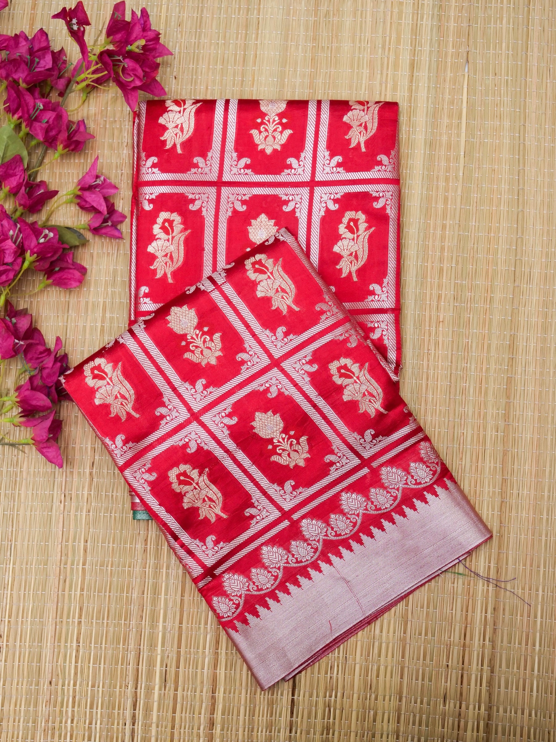 Banarasi pure raw mango silk allover jari box design with Meena With contrast blouse