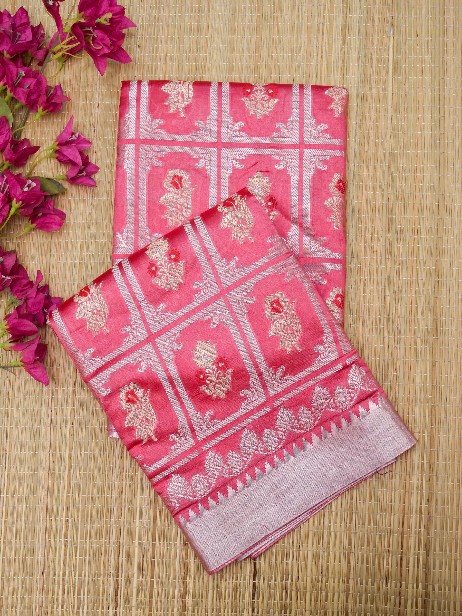 Banarasi pure raw mango silk allover jari box design with Meena With contrast blouse