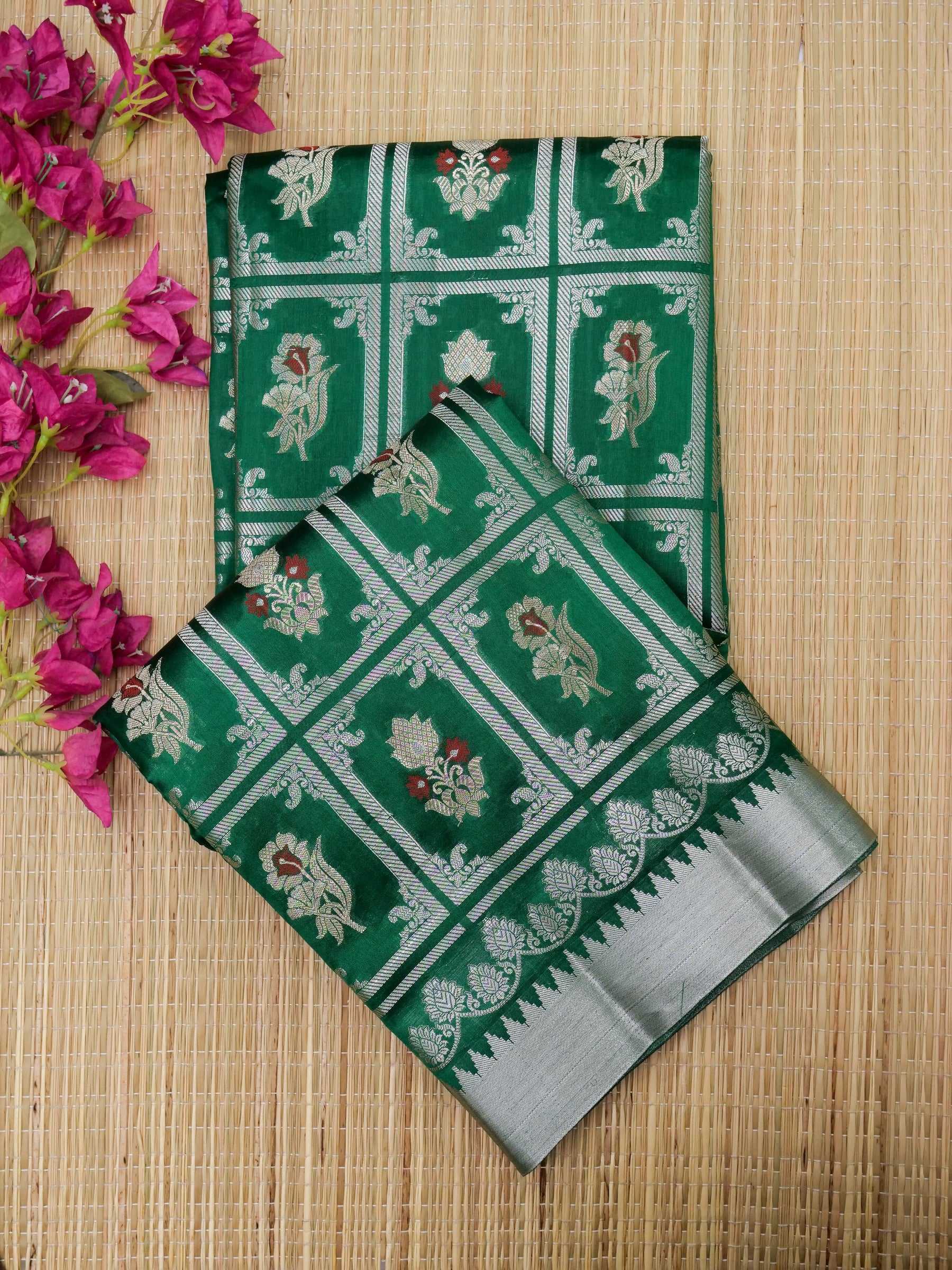 Banarasi pure raw mango silk allover jari box design with Meena With contrast blouse