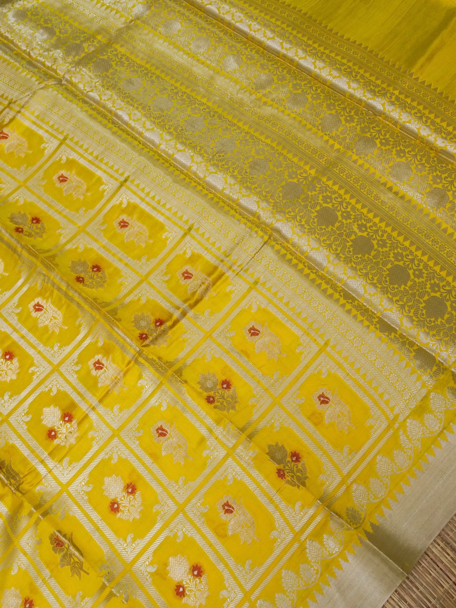 Banarasi pure raw mango silk allover jari box design with Meena With contrast blouse