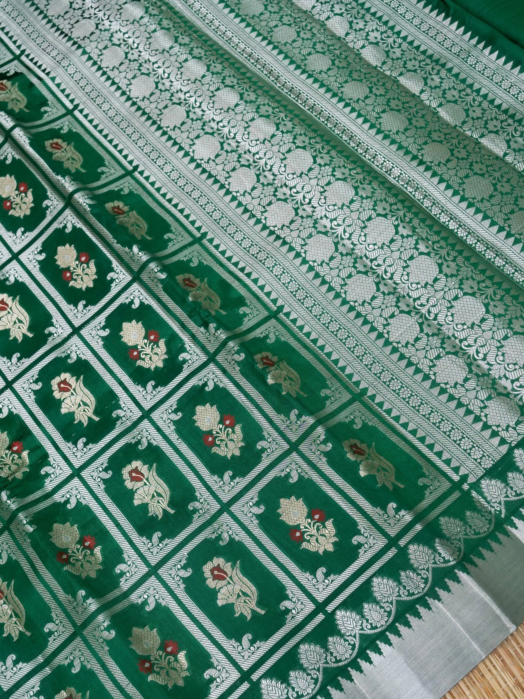 Banarasi pure raw mango silk allover jari box design with Meena With contrast blouse