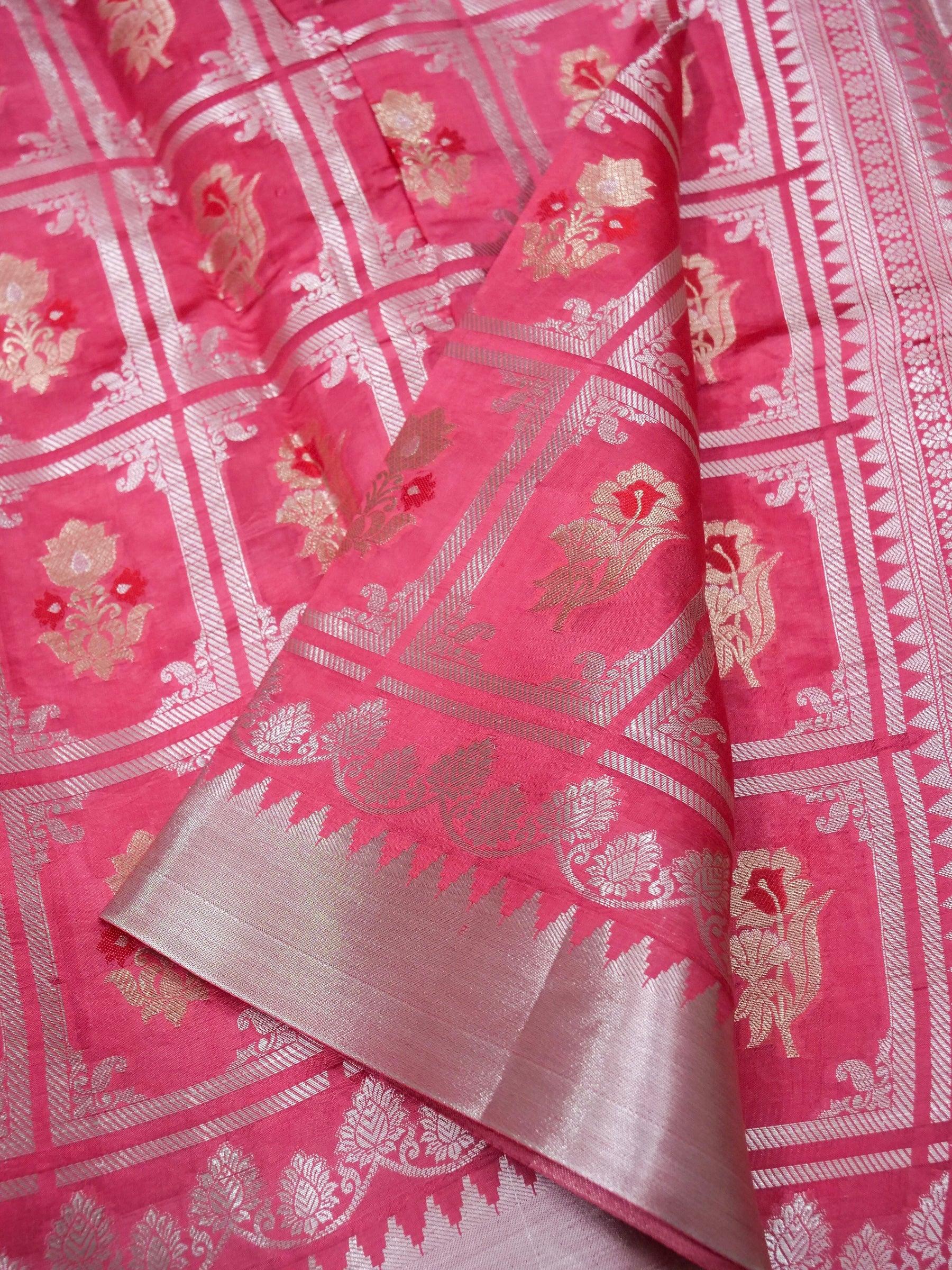 Banarasi pure raw mango silk allover jari box design with Meena With contrast blouse