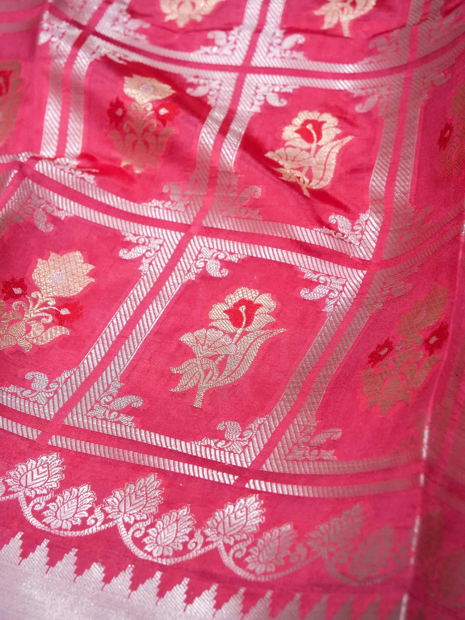 Banarasi pure raw mango silk allover jari box design with Meena With contrast blouse