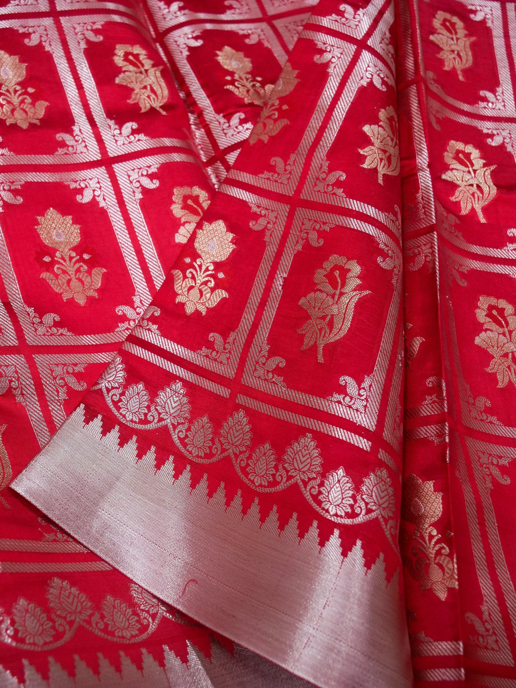 Banarasi pure raw mango silk allover jari box design with Meena With contrast blouse