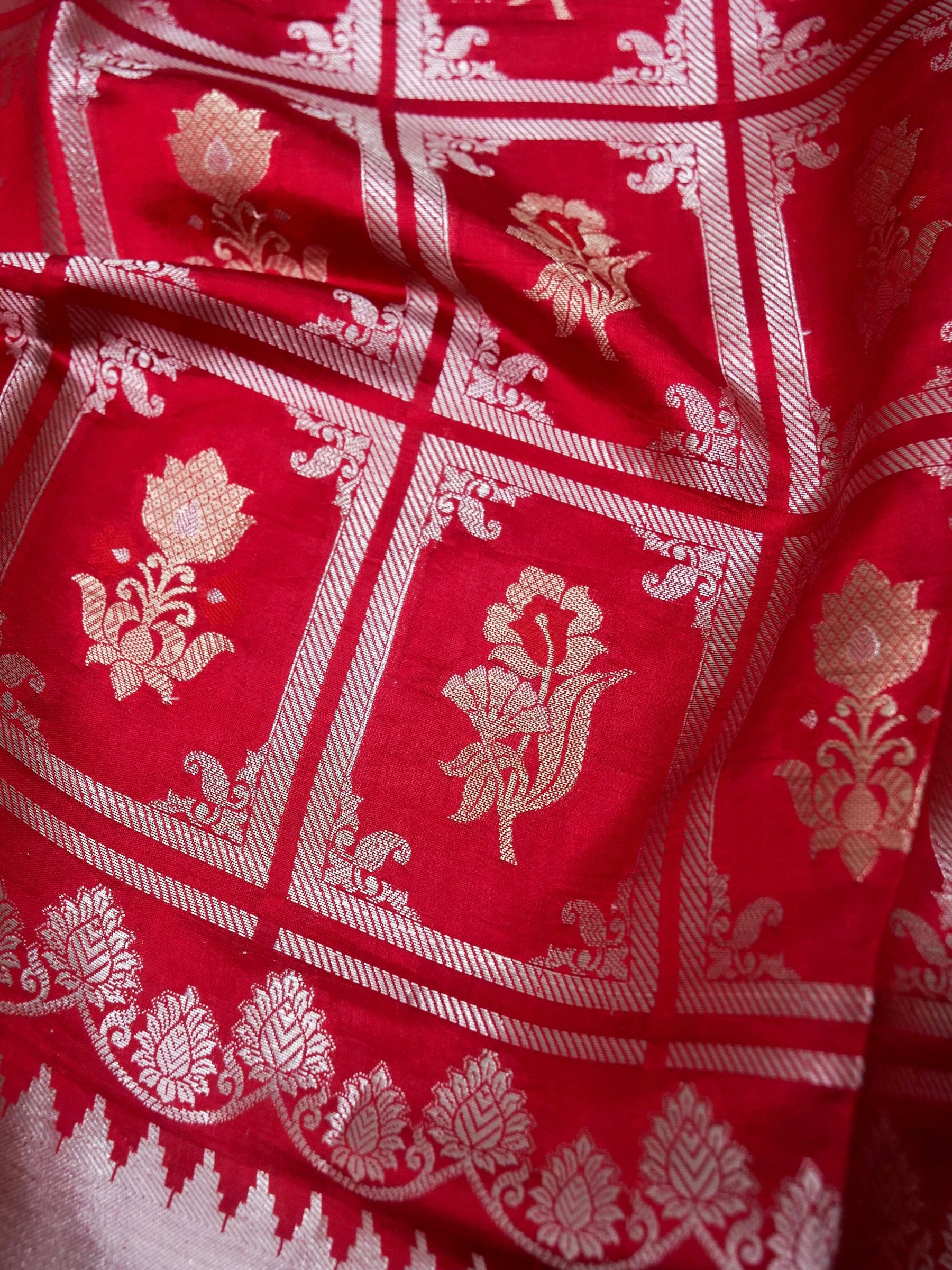 Banarasi pure raw mango silk allover jari box design with Meena With contrast blouse