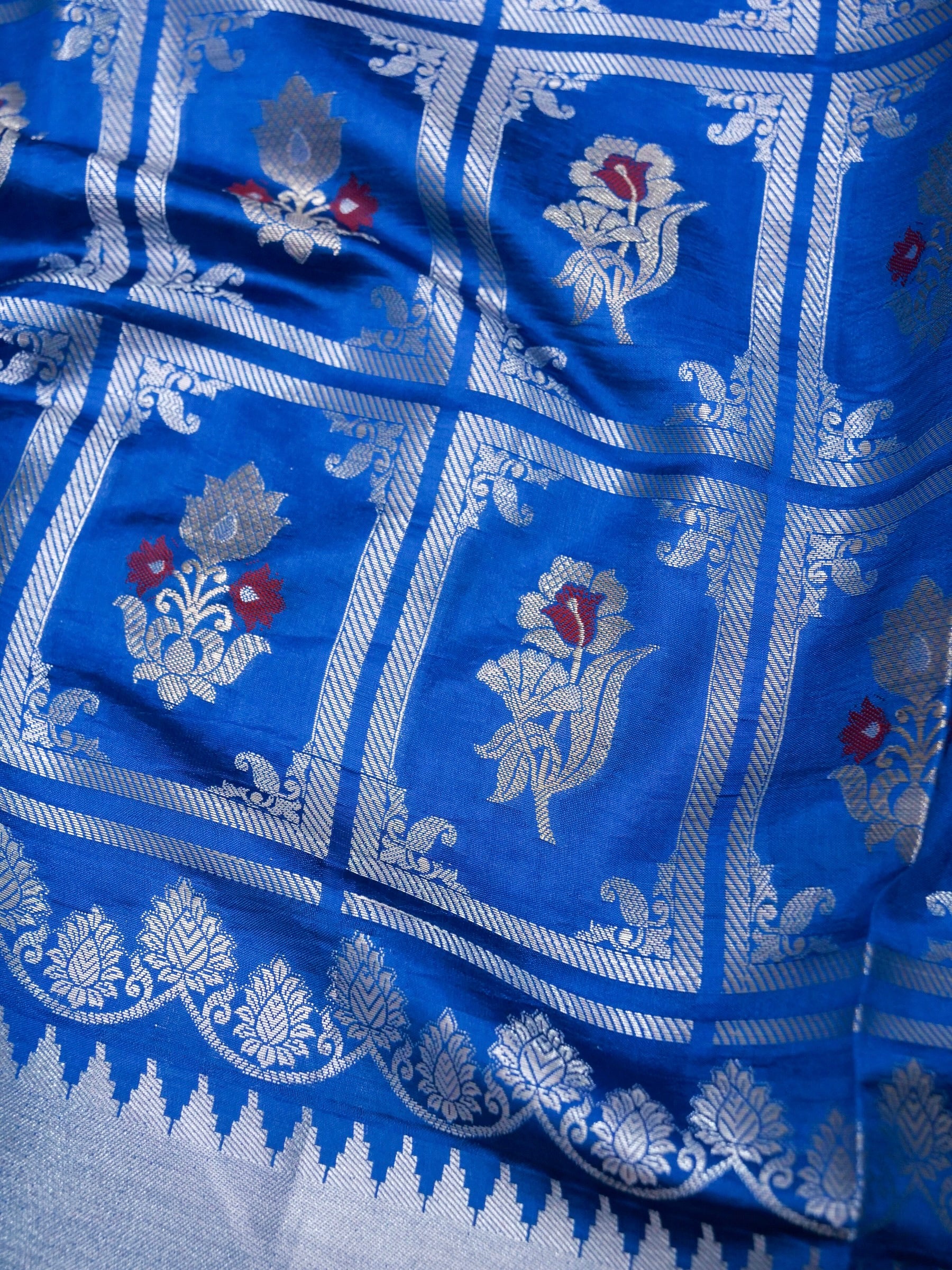 Banarasi pure raw mango silk allover jari box design with Meena With contrast blouse