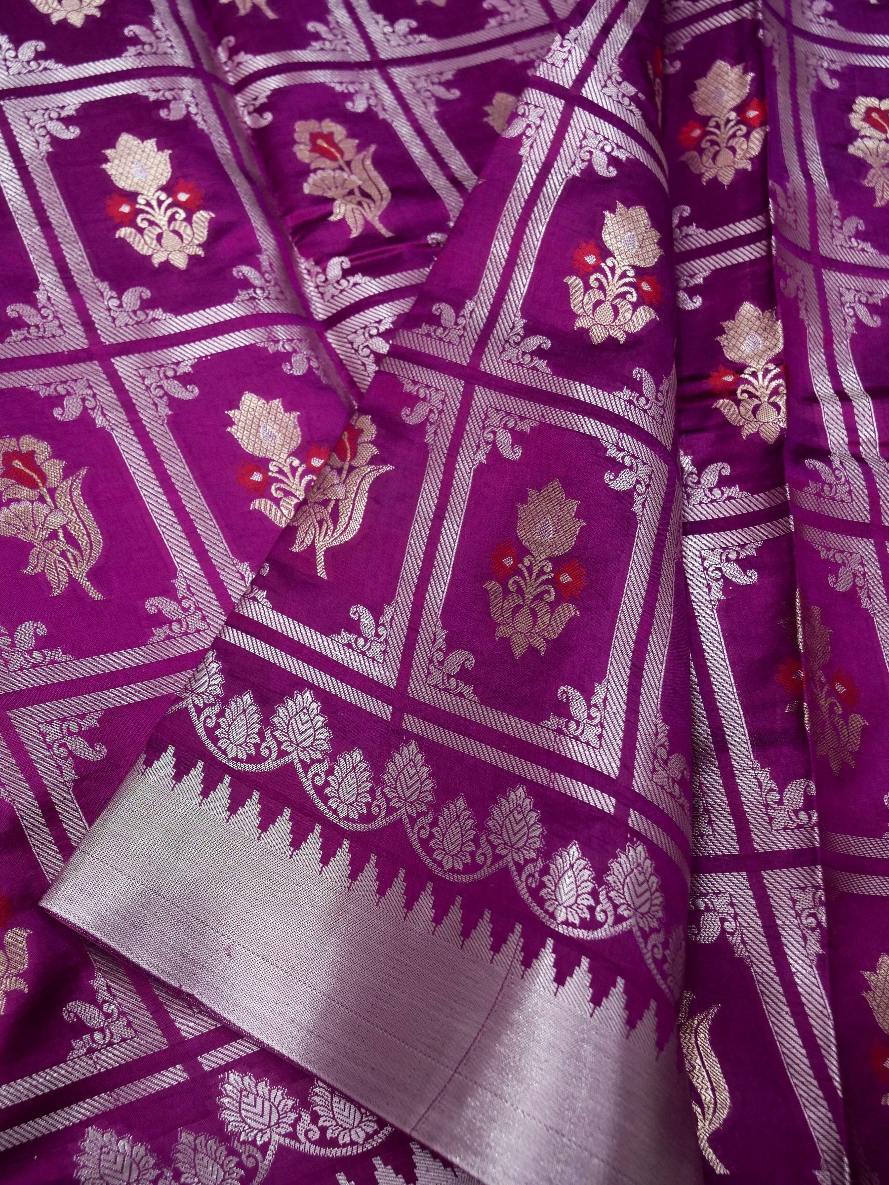 Banarasi pure raw mango silk allover jari box design with Meena With contrast blouse