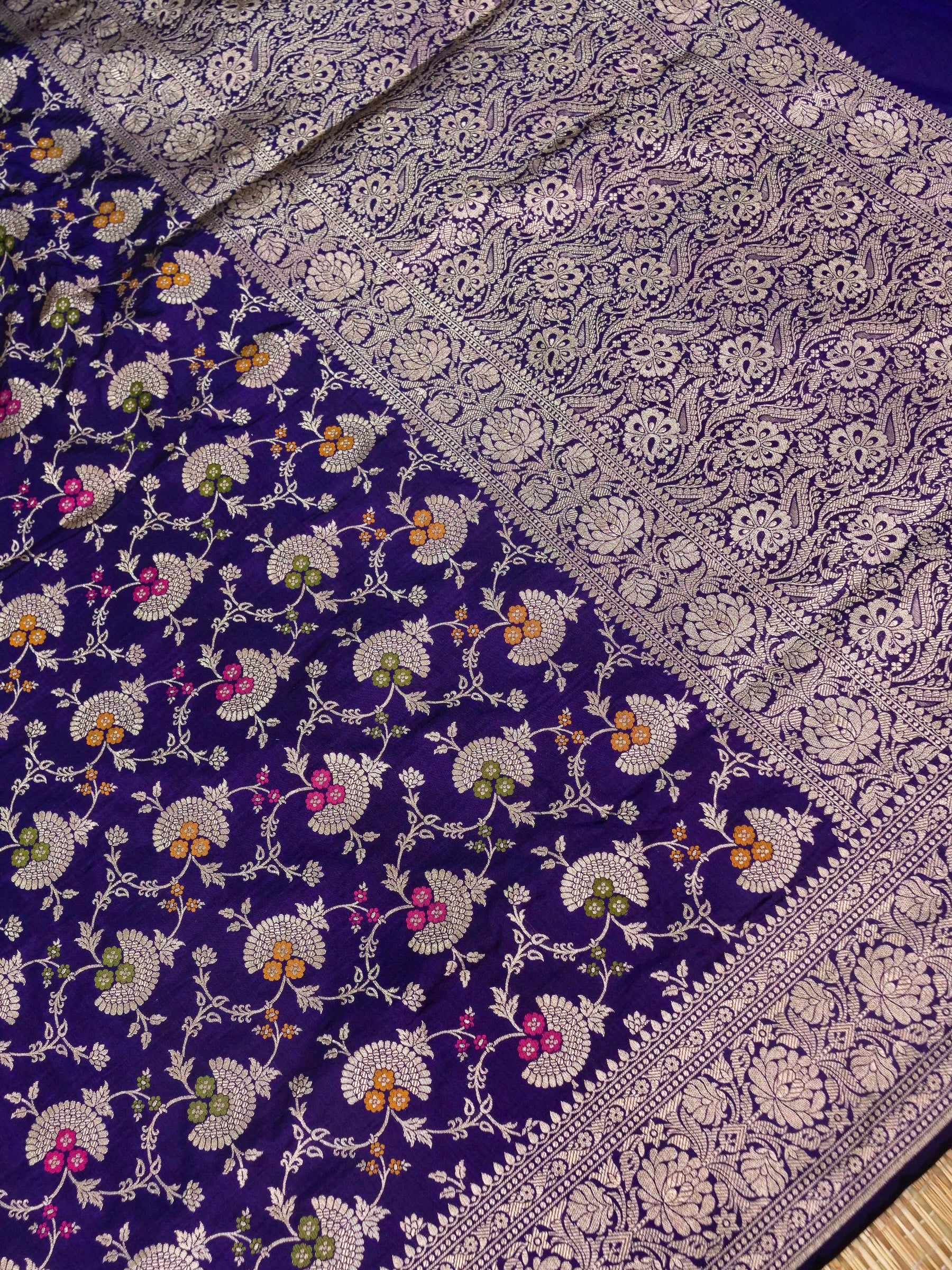 Banarasi Handloom pure katan silk Allover jari jaal design with tilfi Meena Jari patta blouse
