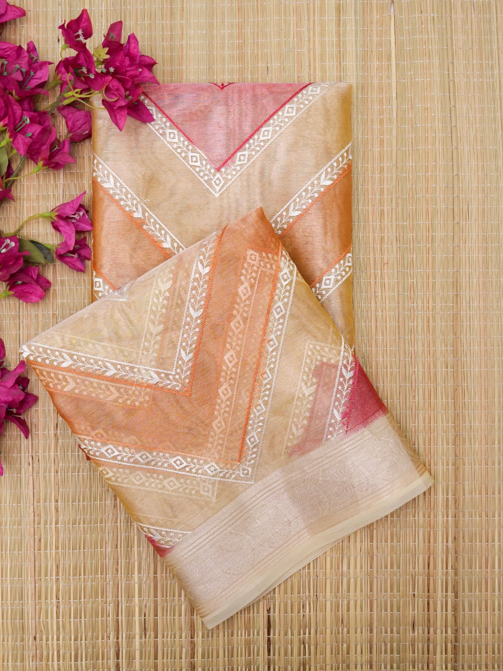 Banarasi tissue silk allover computer embroidery with rangkaat with blouse