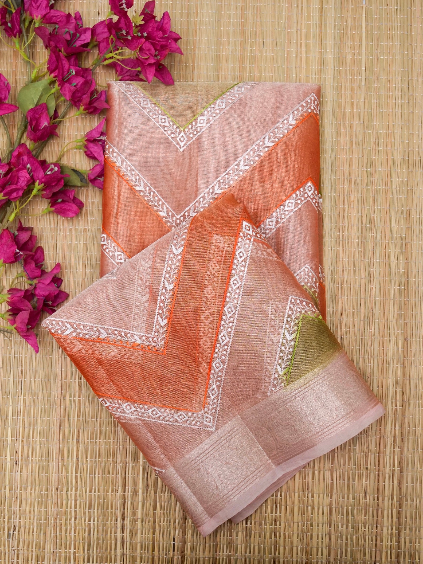 Banarasi tissue silk allover computer embroidery with rangkaat with blouse