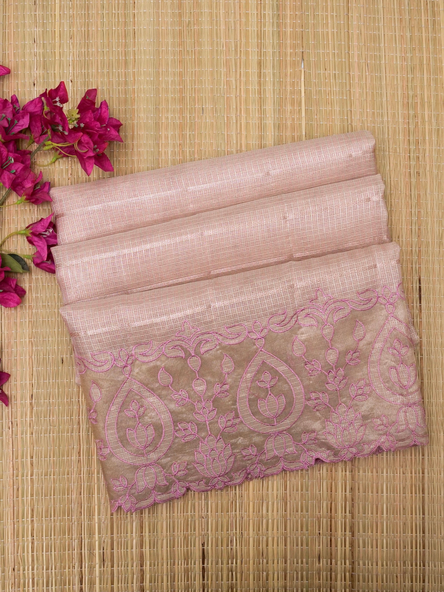 Banarasi kota tissue silk allover jari linning and embroidery aplic pallu attached applic computer embroidery border with golden tissue Blouse