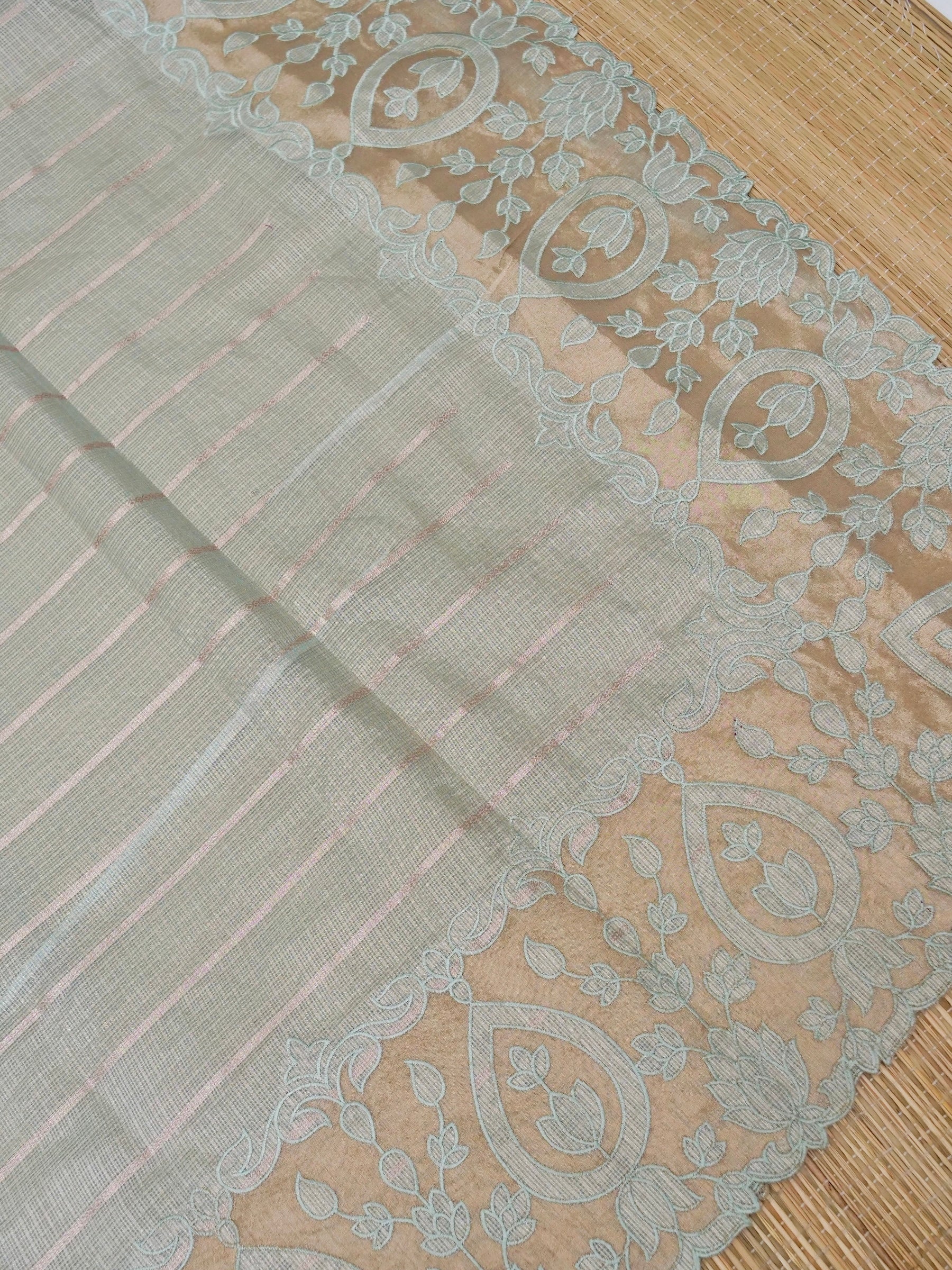 Banarasi kota tissue silk allover jari linning and embroidery aplic pallu attached applic computer embroidery border with golden tissue Blouse