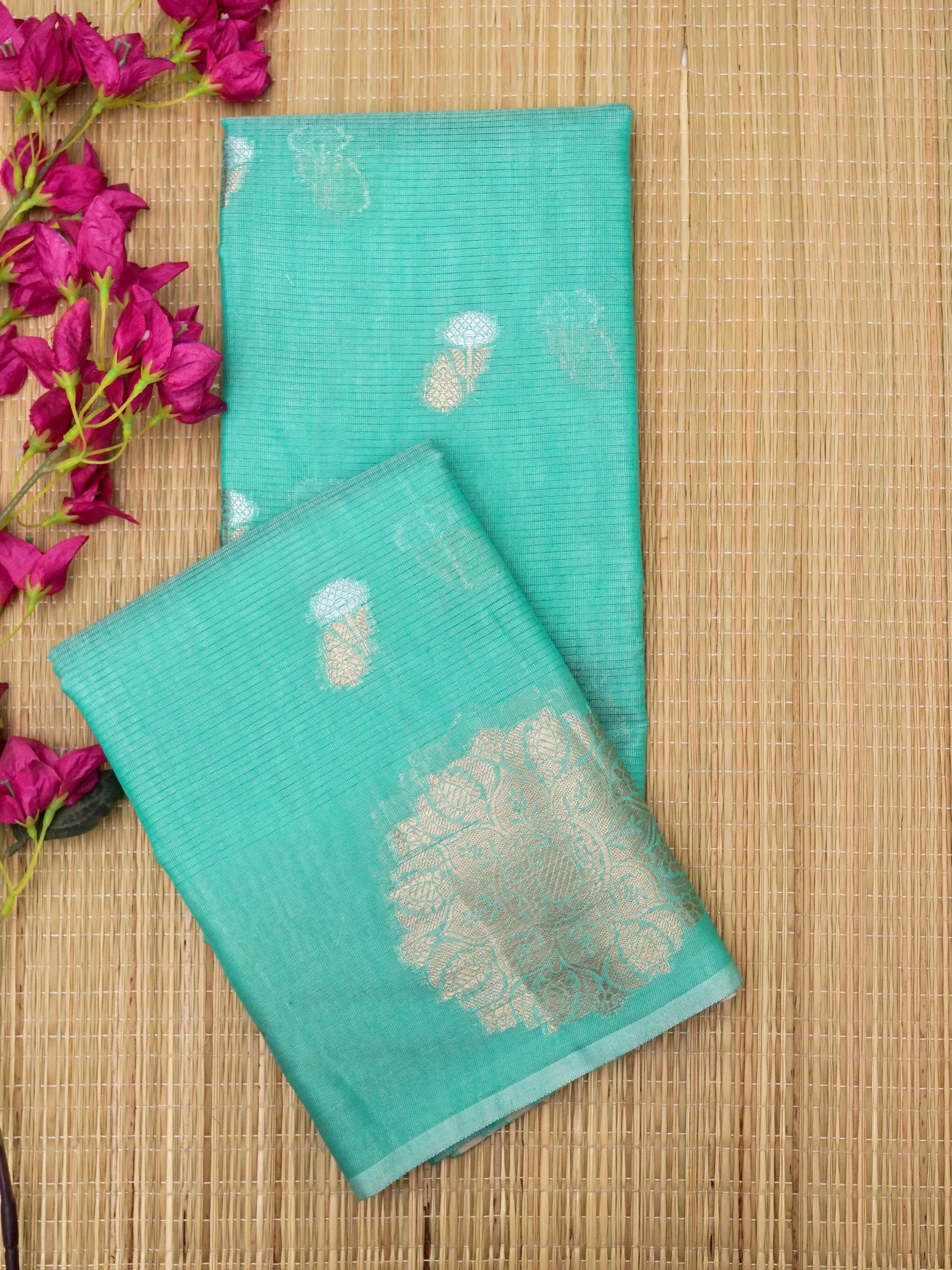 Banarasi Mangalgiri cotton silk allover jari meena buti with buta border with linning Blouse
