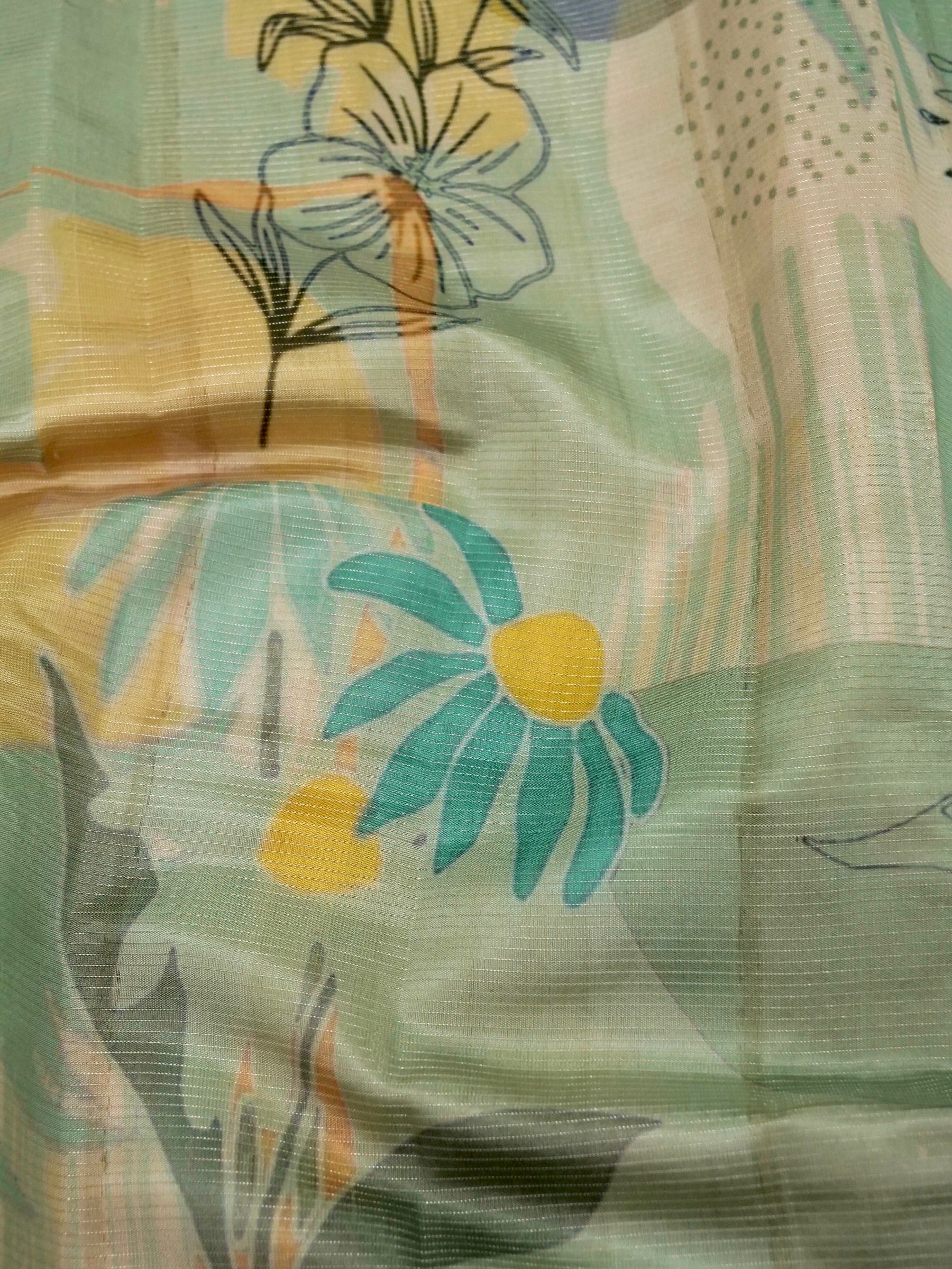 Banarasi tassar silk zari linning allover digital print fancy embroidery border with fancy zari Chek printed Blouse