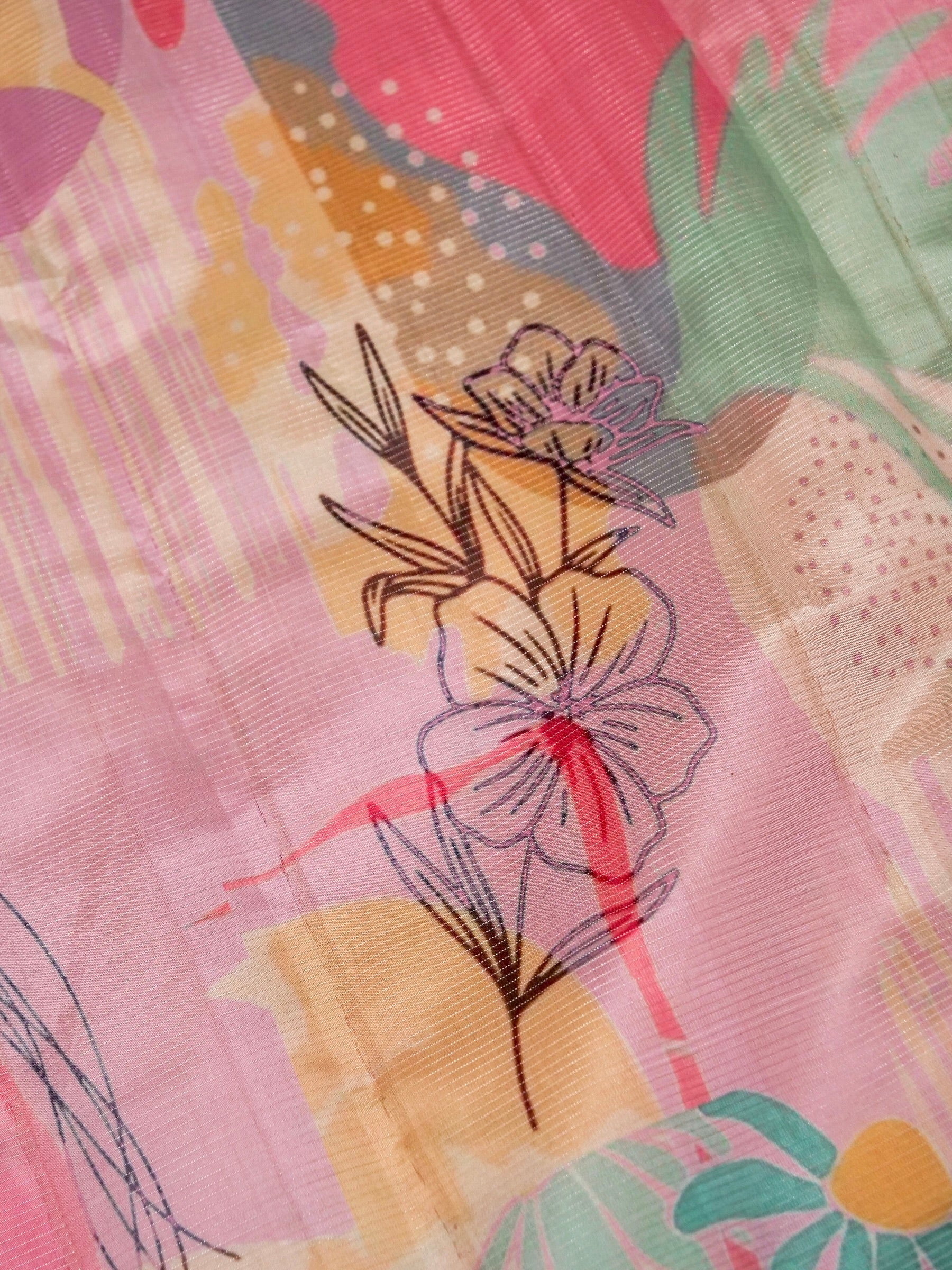 Banarasi tassar silk zari linning allover digital print fancy embroidery border with fancy zari Chek printed Blouse