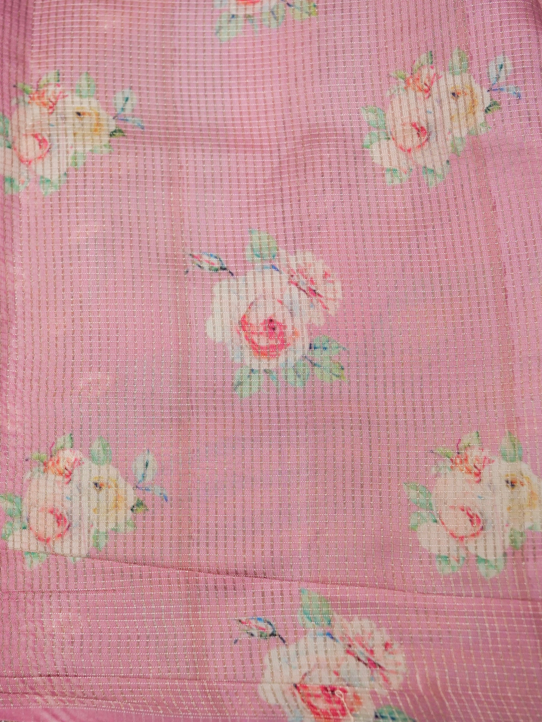 Banarasi tassar silk zari linning allover digital print fancy embroidery border with fancy zari Chek printed Blouse