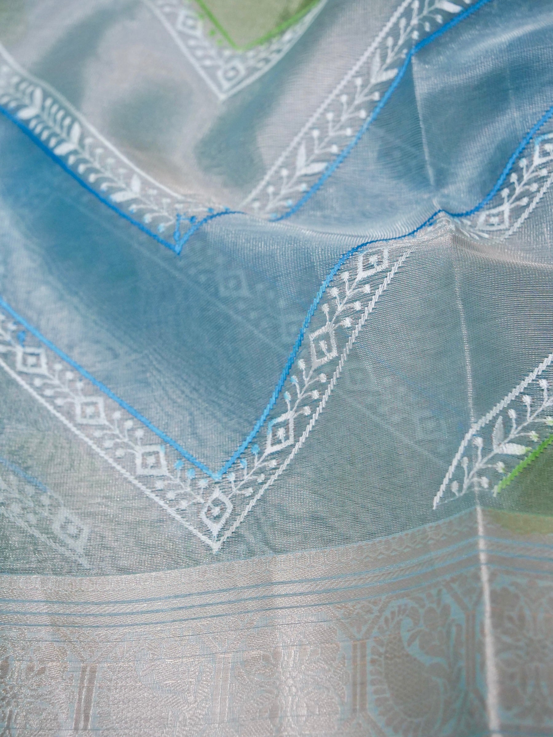 Banarasi tissue silk allover computer embroidery with rangkaat with blouse