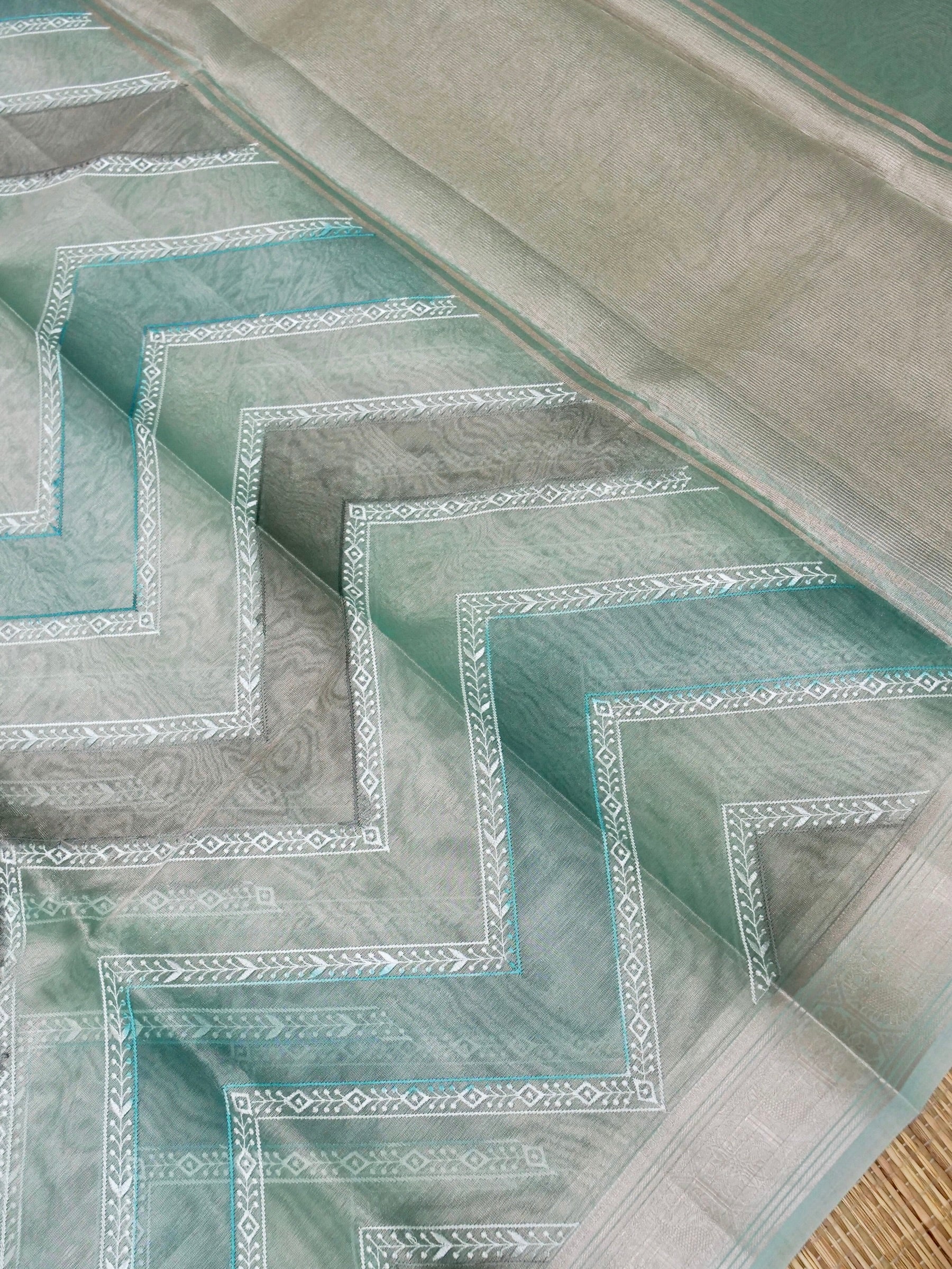 Banarasi tissue silk allover computer embroidery with rangkaat with blouse