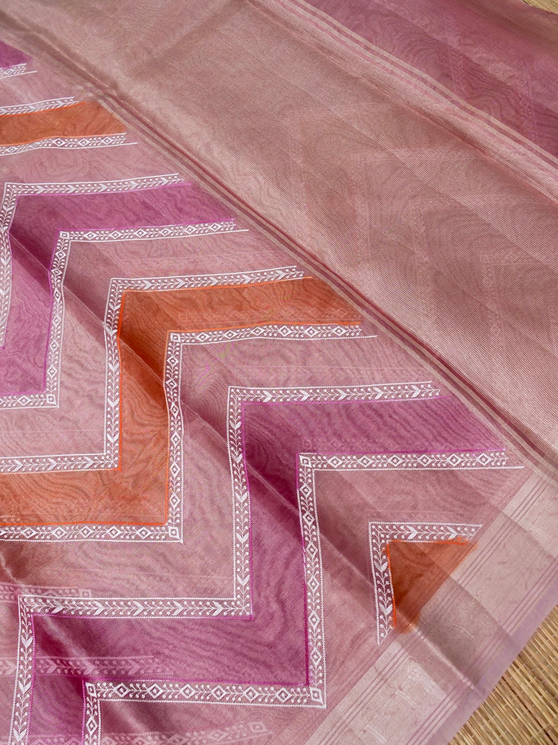 Banarasi tissue silk allover computer embroidery with rangkaat with blouse