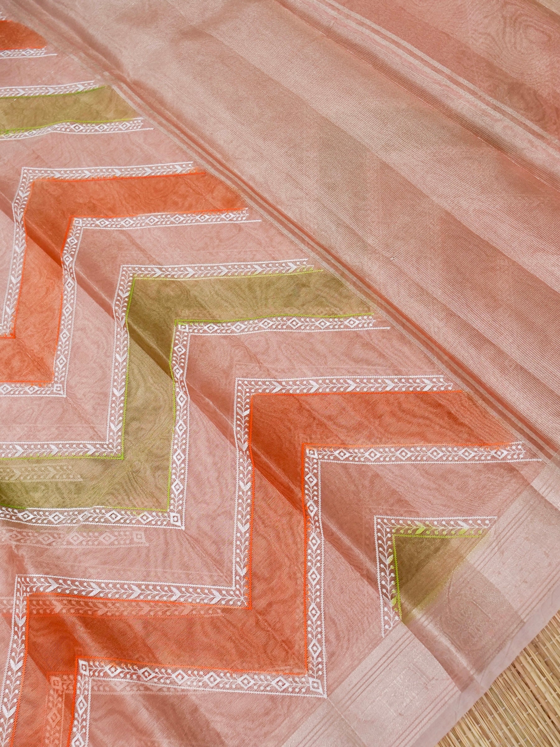 Banarasi tissue silk allover computer embroidery with rangkaat with blouse