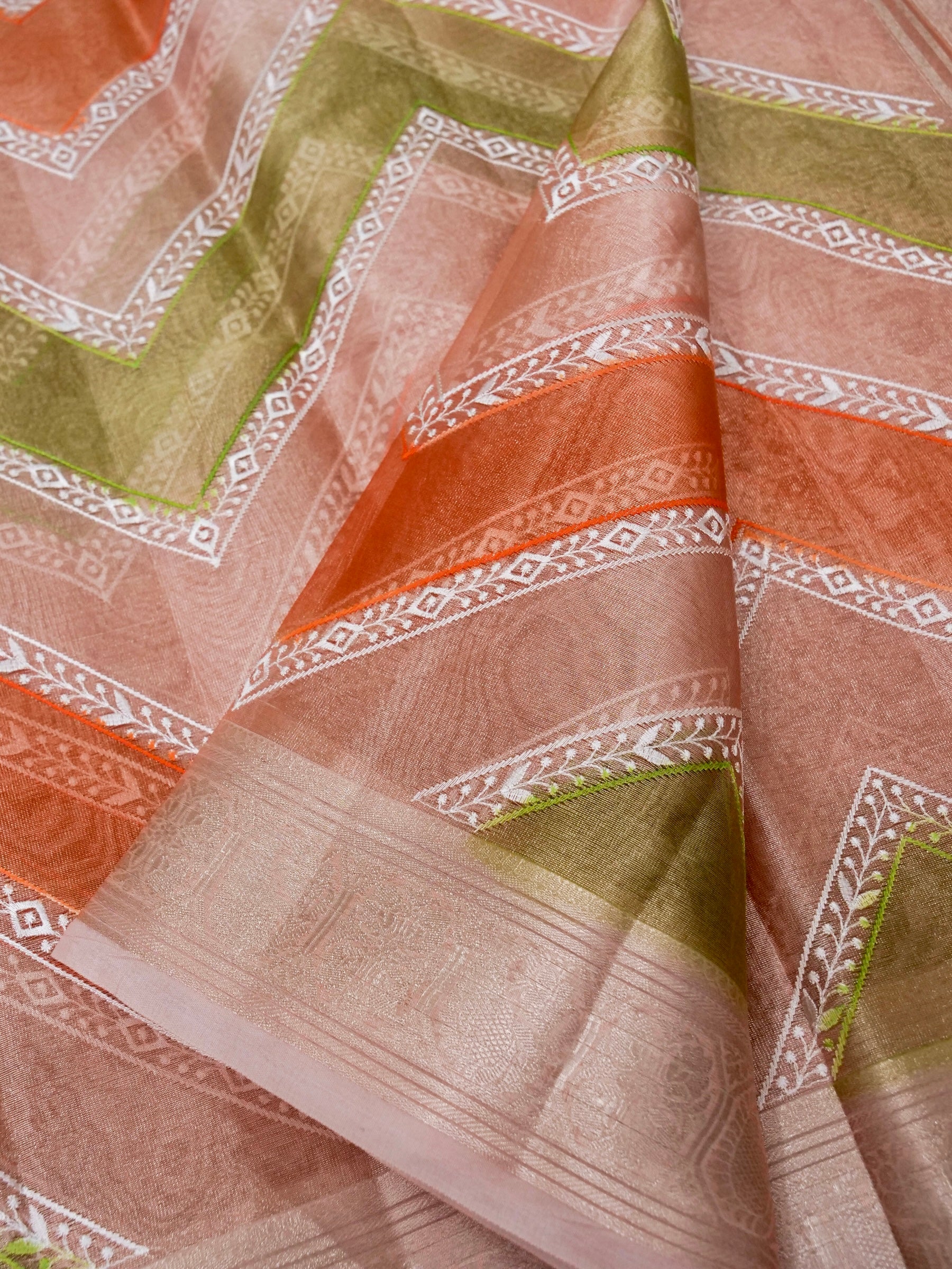 Banarasi tissue silk allover computer embroidery with rangkaat with blouse