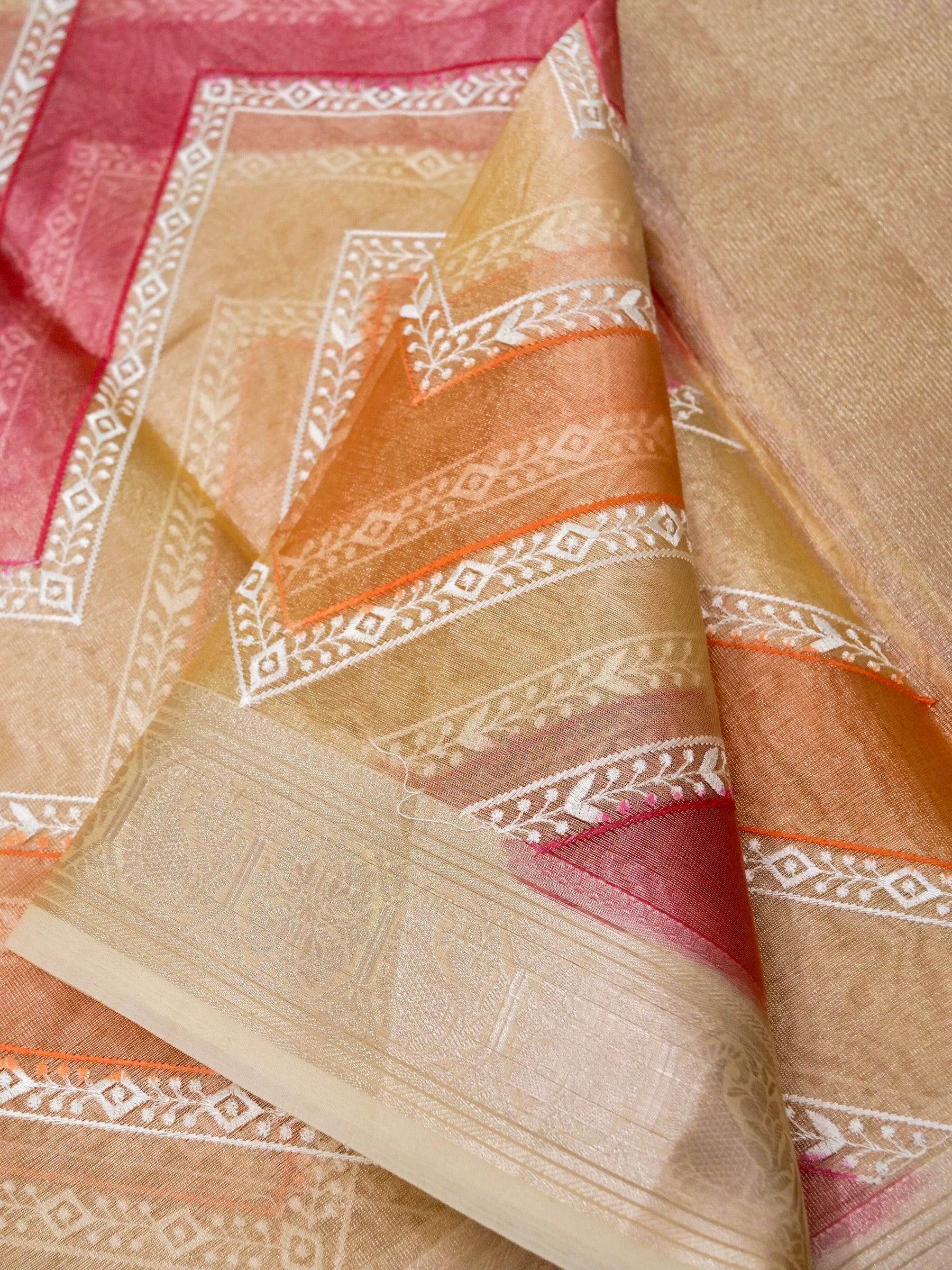 Banarasi tissue silk allover computer embroidery with rangkaat with blouse